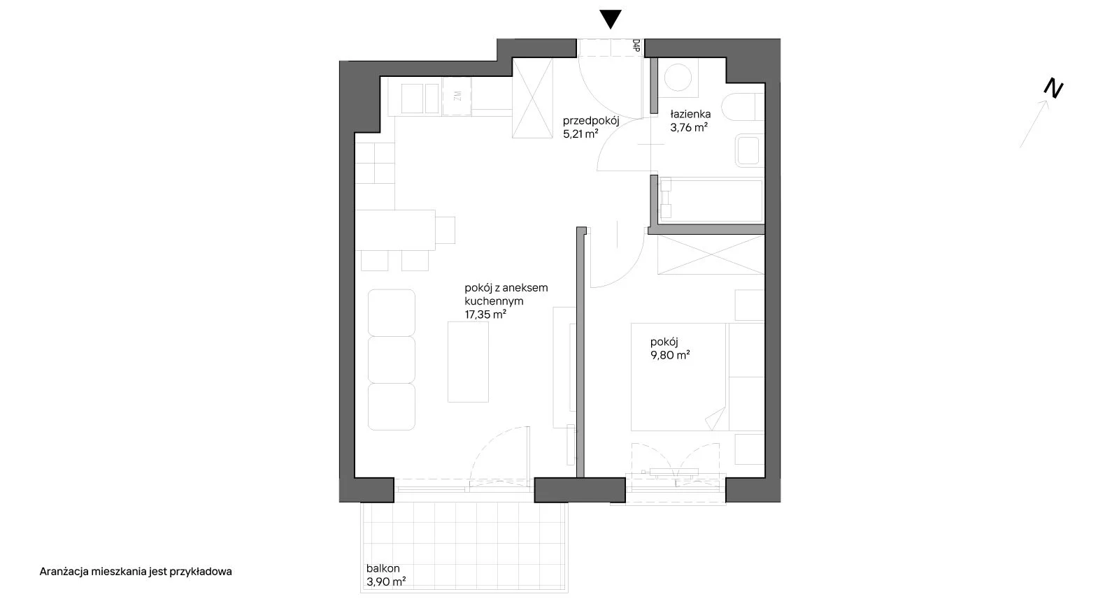 2 pokoje, mieszkanie 36,12 m², piętro 4, oferta nr A.065, Słoneczne Miasteczko, Kraków, Bieżanów-Prokocim, ul. Henryka i Karola Czeczów