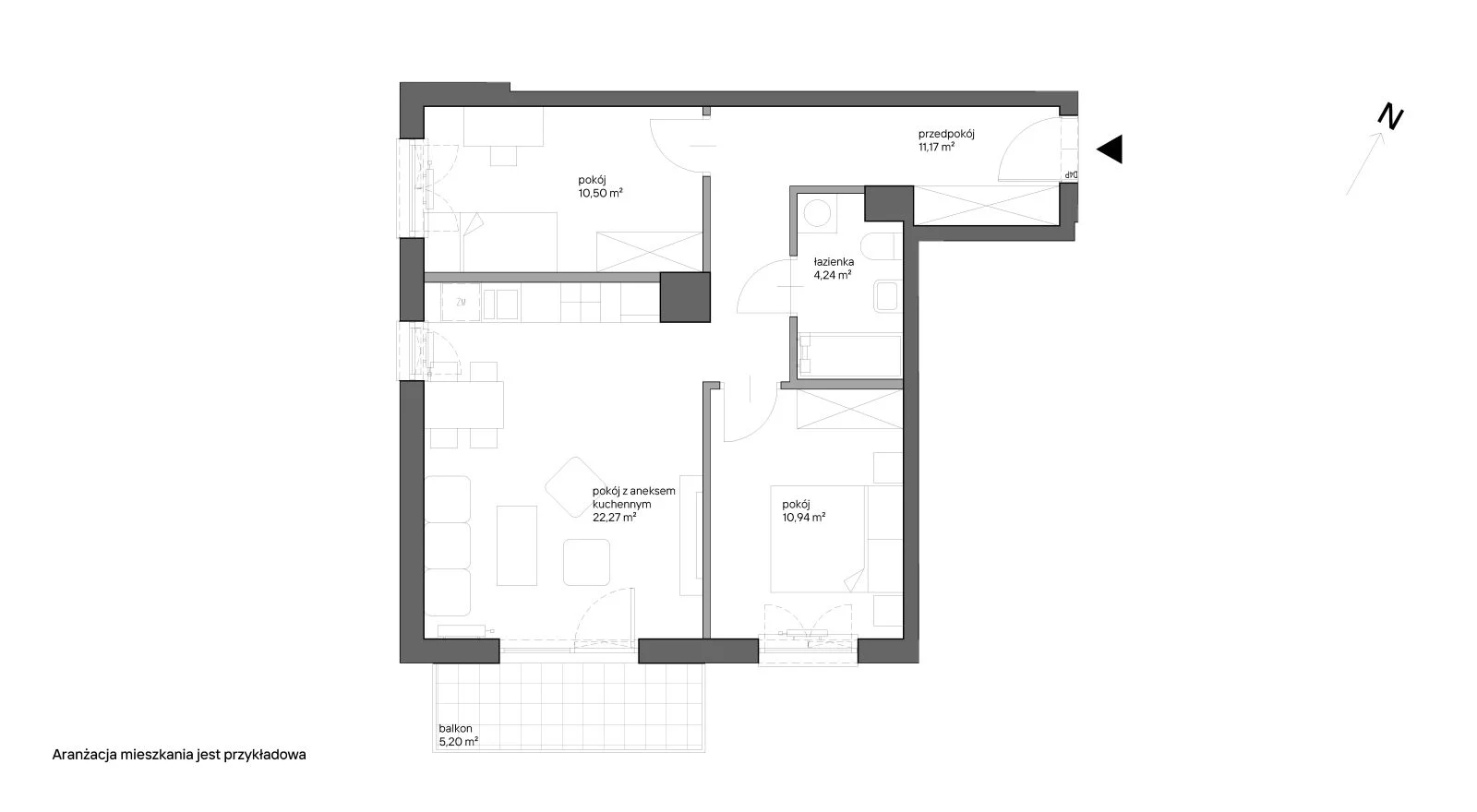 3 pokoje, mieszkanie 59,12 m², piętro 4, oferta nr A.066, Słoneczne Miasteczko, Kraków, Bieżanów-Prokocim, ul. Henryka i Karola Czeczów