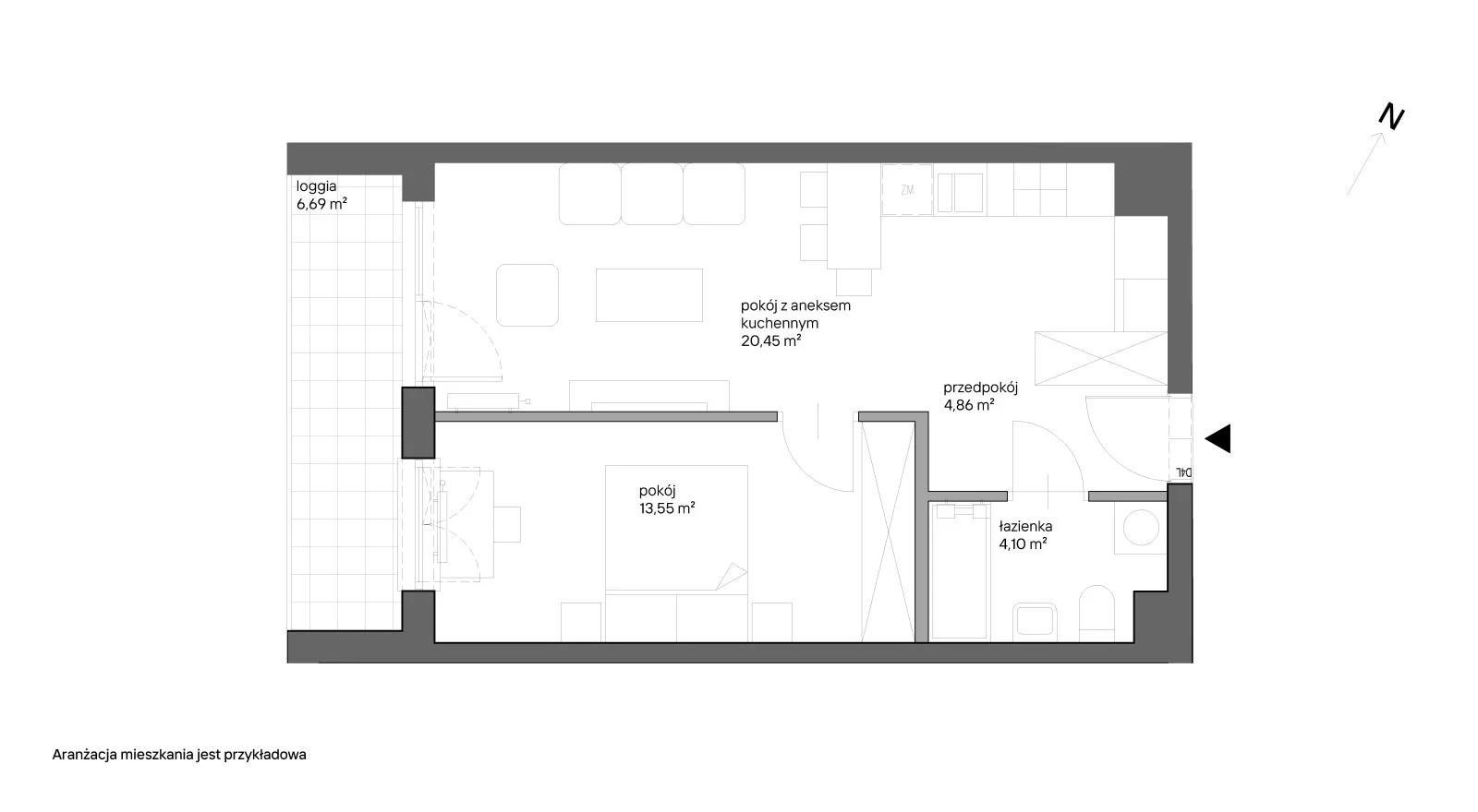 2 pokoje, mieszkanie 42,96 m², piętro 4, oferta nr A.067, Słoneczne Miasteczko, Kraków, Bieżanów-Prokocim, ul. Henryka i Karola Czeczów