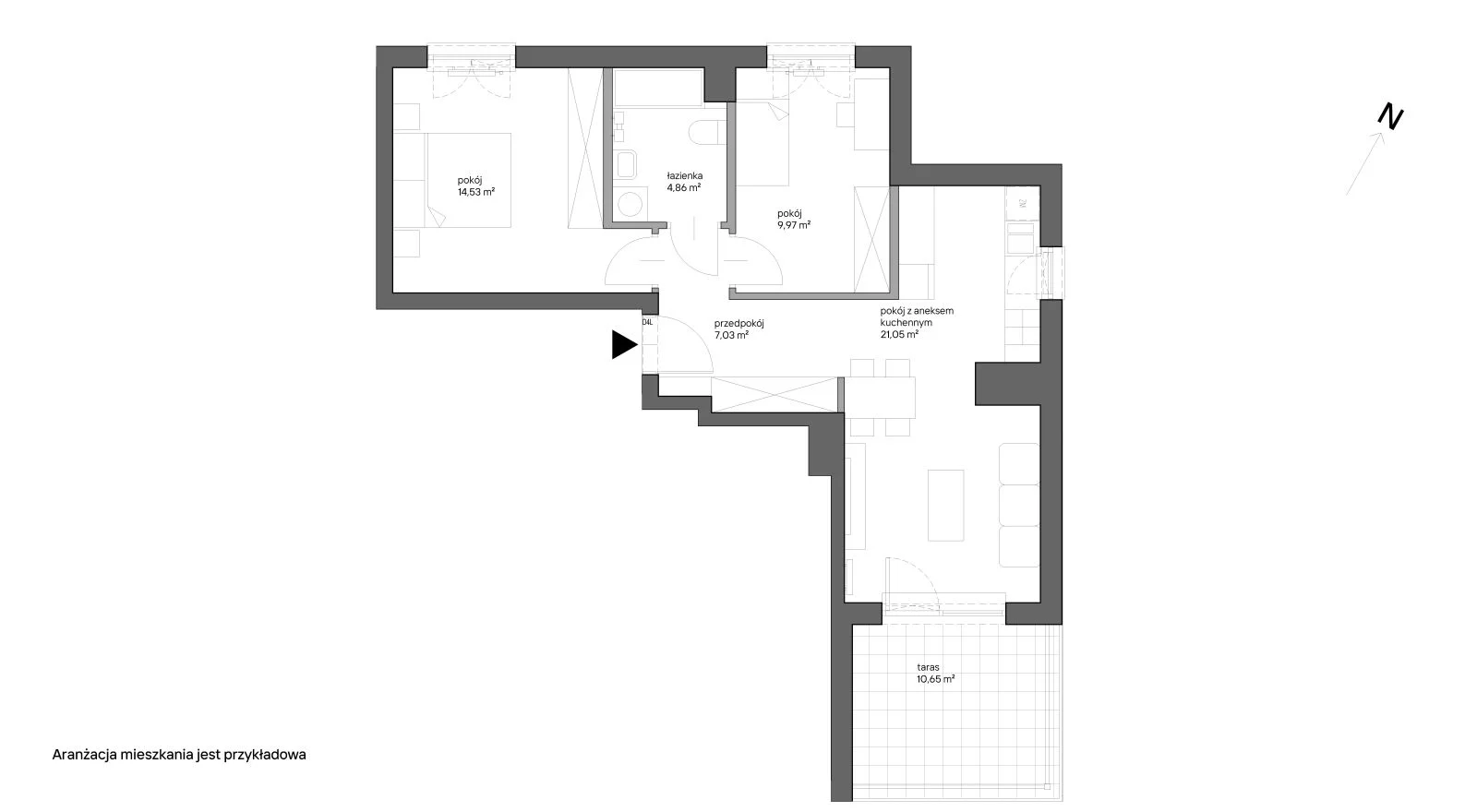 3 pokoje, mieszkanie 57,44 m², piętro 4, oferta nr B.012, Słoneczne Miasteczko, Kraków, Bieżanów-Prokocim, ul. Henryka i Karola Czeczów