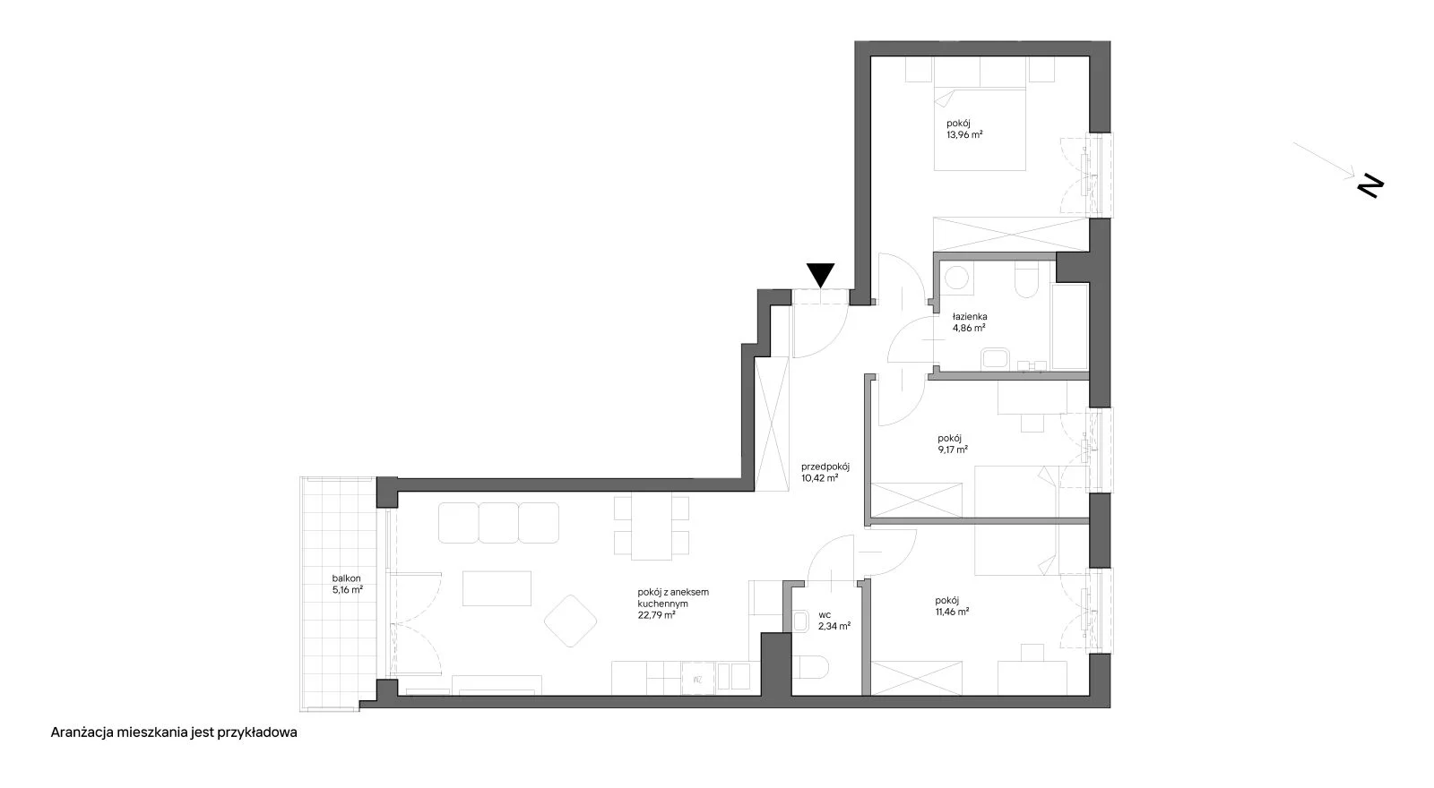 4 pokoje, mieszkanie 75,00 m², piętro 1, oferta nr B.022, Słoneczne Miasteczko, Kraków, Bieżanów-Prokocim, ul. Henryka i Karola Czeczów
