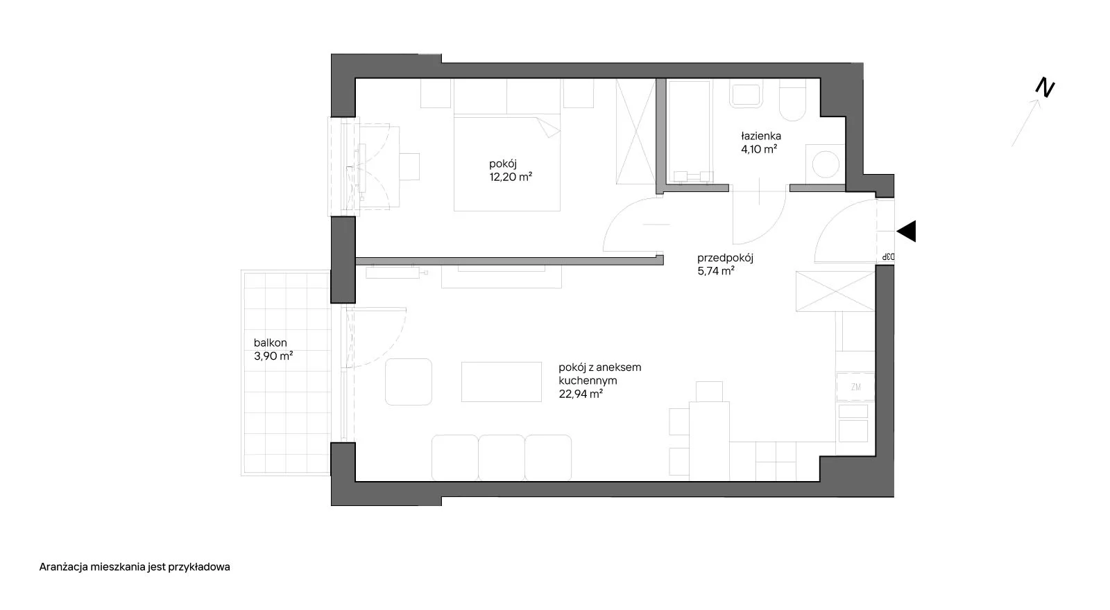 2 pokoje, mieszkanie 44,98 m², piętro 1, oferta nr B.027, Słoneczne Miasteczko, Kraków, Bieżanów-Prokocim, ul. Henryka i Karola Czeczów