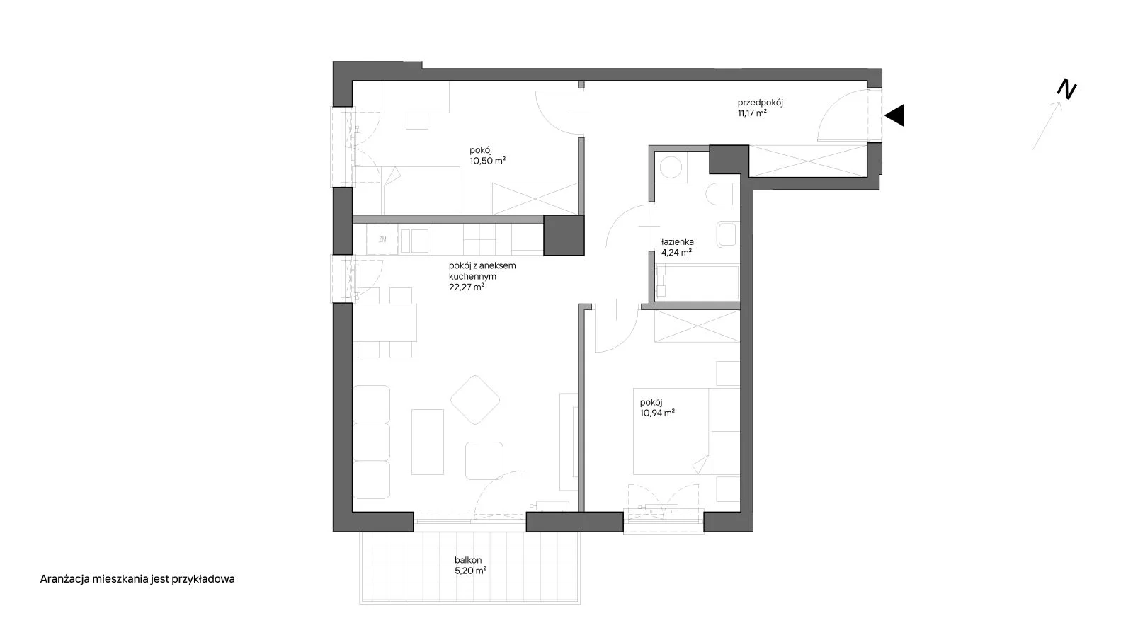 3 pokoje, mieszkanie 59,12 m², piętro 3, oferta nr B.041, Słoneczne Miasteczko, Kraków, Bieżanów-Prokocim, ul. Henryka i Karola Czeczów