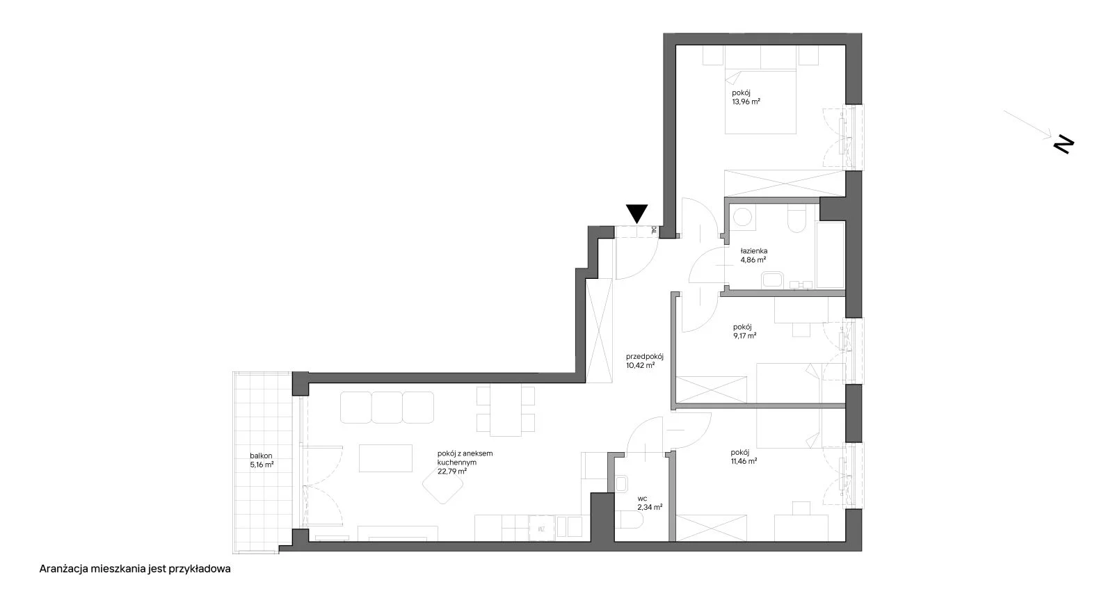 4 pokoje, mieszkanie 75,00 m², piętro 4, oferta nr B.046, Słoneczne Miasteczko, Kraków, Bieżanów-Prokocim, ul. Henryka i Karola Czeczów