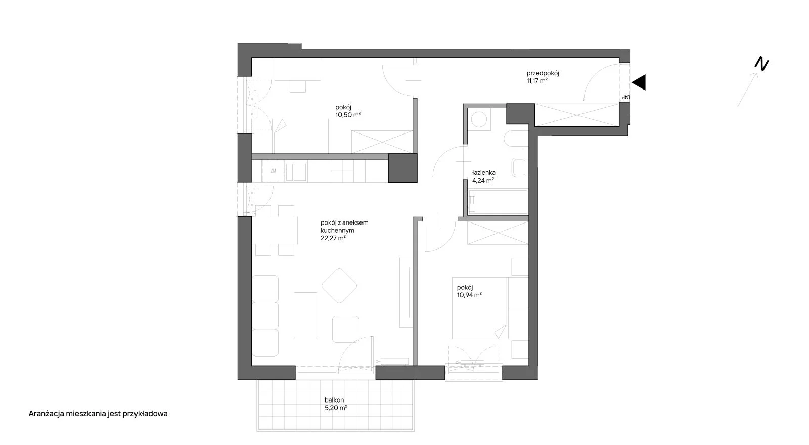 3 pokoje, mieszkanie 59,12 m², piętro 4, oferta nr B.049, Słoneczne Miasteczko, Kraków, Bieżanów-Prokocim, ul. Henryka i Karola Czeczów
