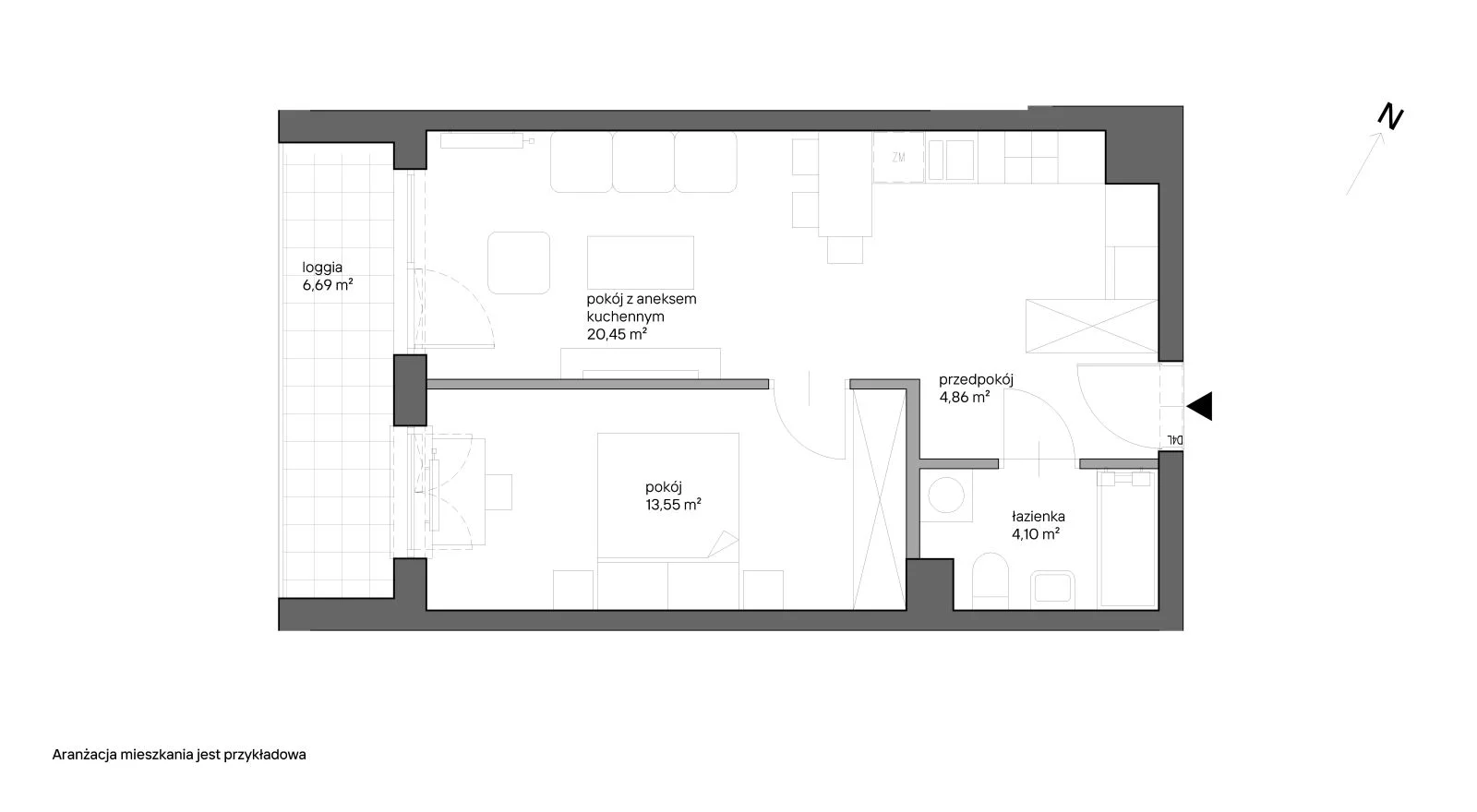 2 pokoje, mieszkanie 42,96 m², piętro 4, oferta nr B.050, Słoneczne Miasteczko, Kraków, Bieżanów-Prokocim, ul. Henryka i Karola Czeczów