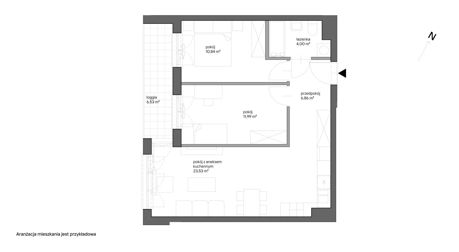 3 pokoje, mieszkanie 57,22 m², piętro 2, oferta nr B.065, Słoneczne Miasteczko, Kraków, Bieżanów-Prokocim, ul. Henryka i Karola Czeczów