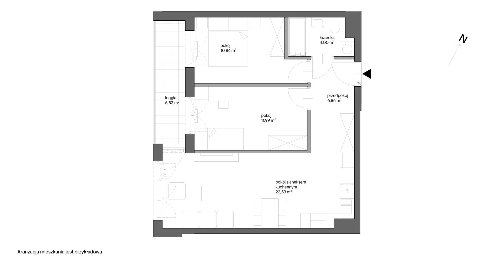 3 pokoje, mieszkanie 57,22 m², piętro 4, oferta nr B.075, Słoneczne Miasteczko, Kraków, Bieżanów-Prokocim, ul. Henryka i Karola Czeczów