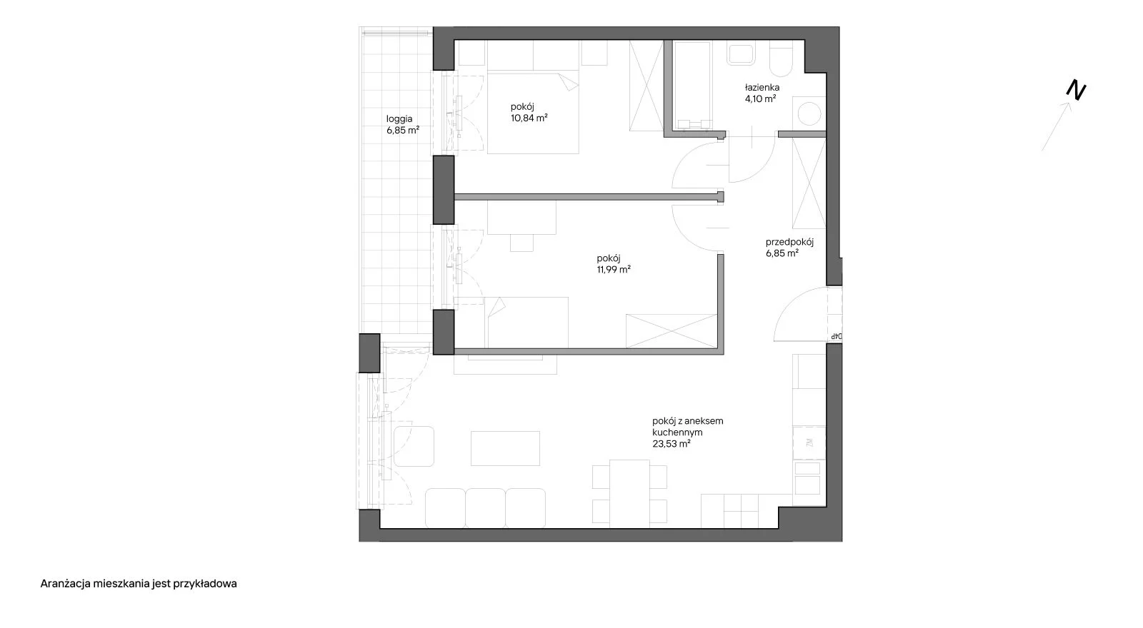 3 pokoje, mieszkanie 57,31 m², piętro 4, oferta nr B.077, Słoneczne Miasteczko, Kraków, Bieżanów-Prokocim, ul. Henryka i Karola Czeczów