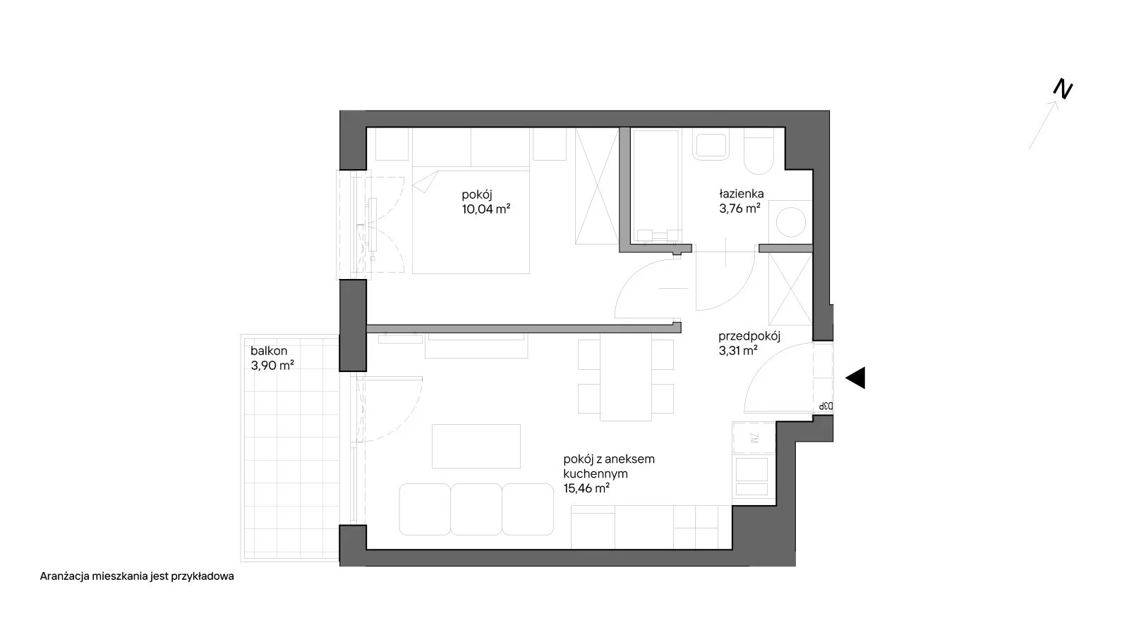 2 pokoje, mieszkanie 32,57 m², piętro 4, oferta nr C.019, Słoneczne Miasteczko, Kraków, Bieżanów-Prokocim, ul. Henryka i Karola Czeczów