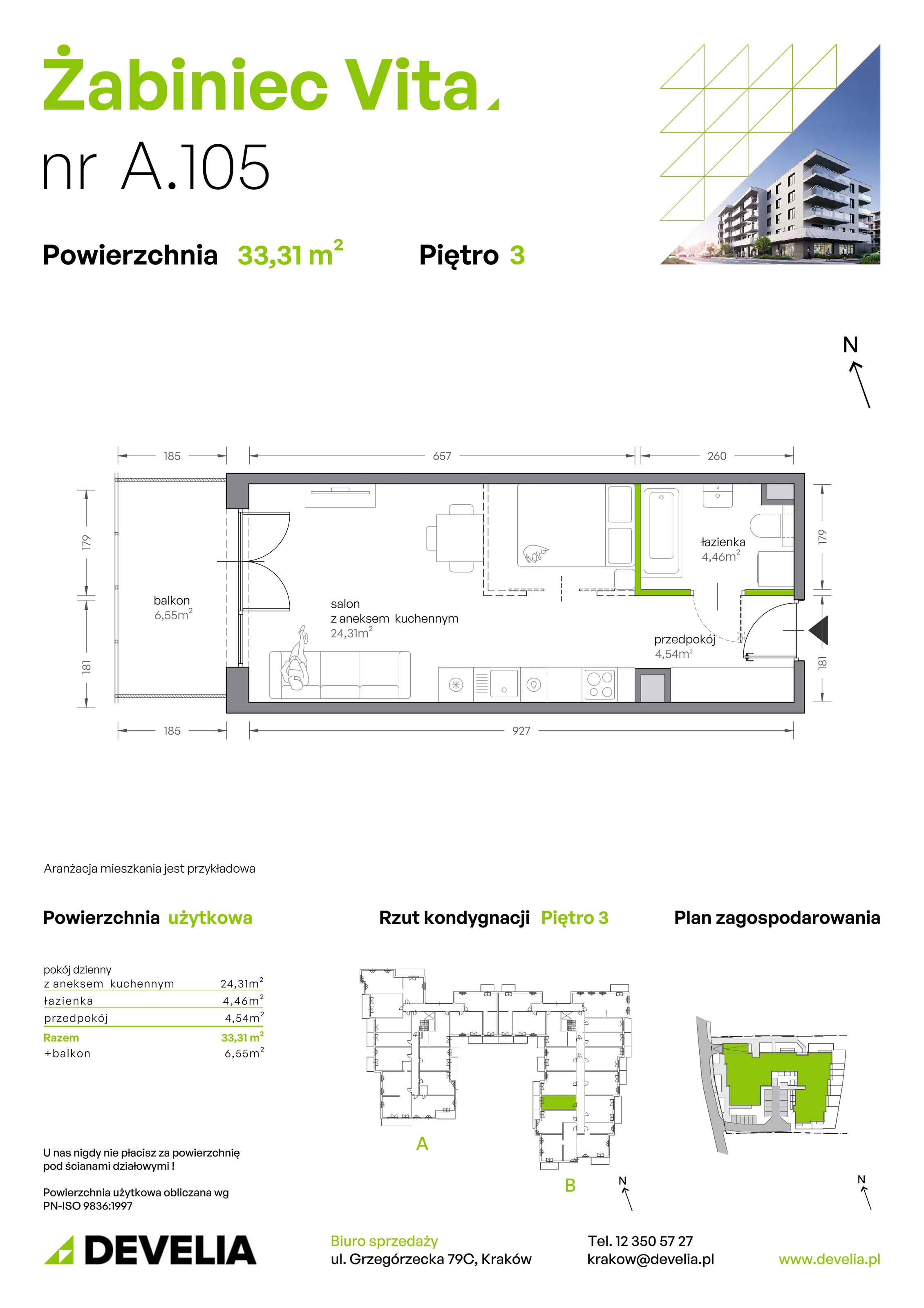 1 pokój, mieszkanie 33,31 m², piętro 3, oferta nr A.105, Żabiniec Vita, Kraków, Krowodrza, ul. Żabiniec 56