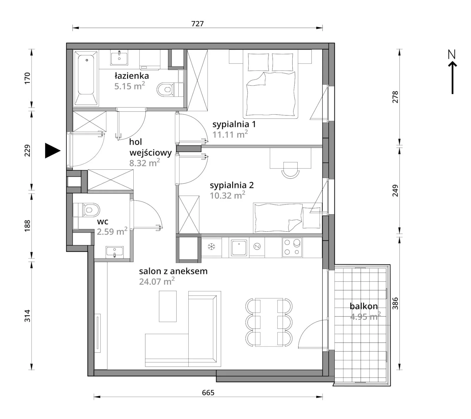 Mieszkanie 61,56 m², piętro 1, oferta nr B/004, Aleje Praskie etap III, Warszawa, Praga Południe, Kamionek, ul. Podskarbińska 32/34