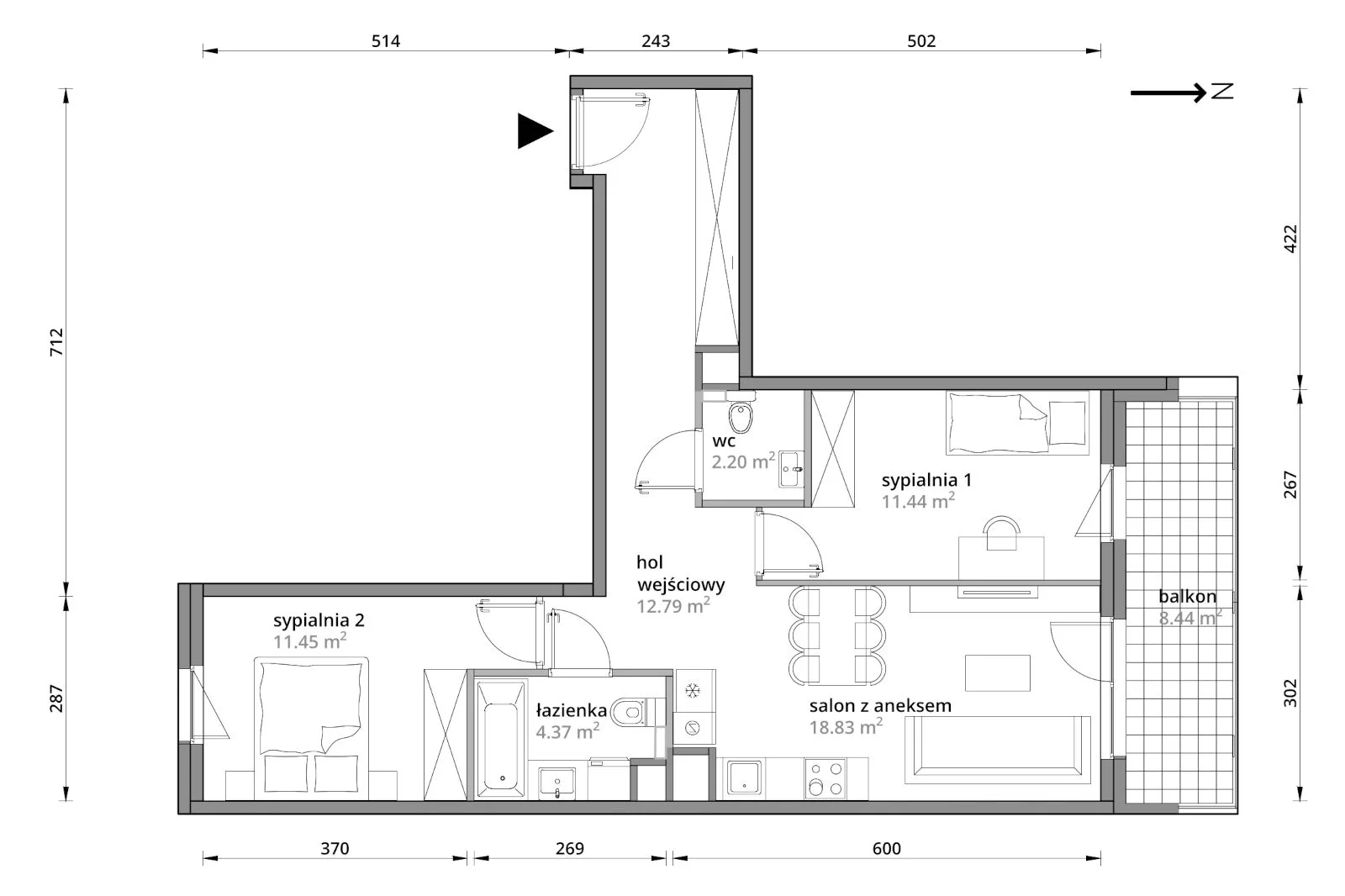 Mieszkanie 61,08 m², piętro 1, oferta nr B/012, Aleje Praskie etap III, Warszawa, Praga Południe, Kamionek, ul. Podskarbińska 32/34