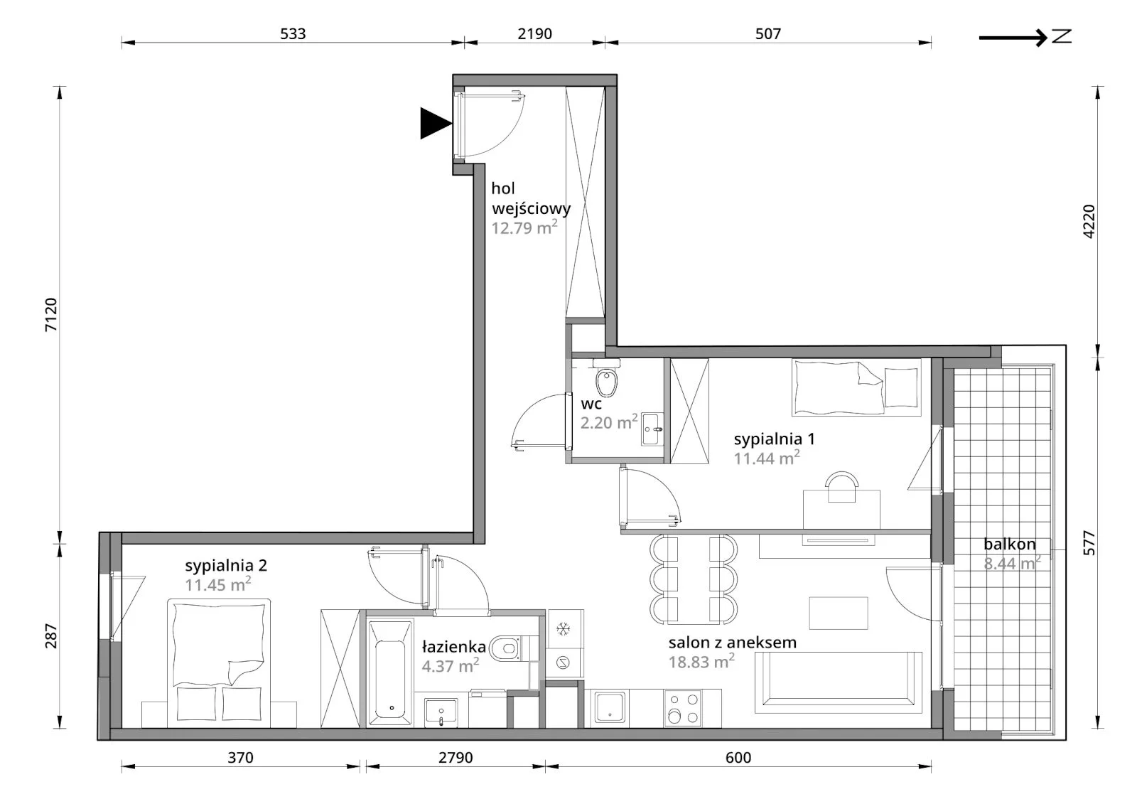 Mieszkanie 61,08 m², piętro 4, oferta nr B/049, Aleje Praskie etap III, Warszawa, Praga Południe, Kamionek, ul. Podskarbińska 32/34