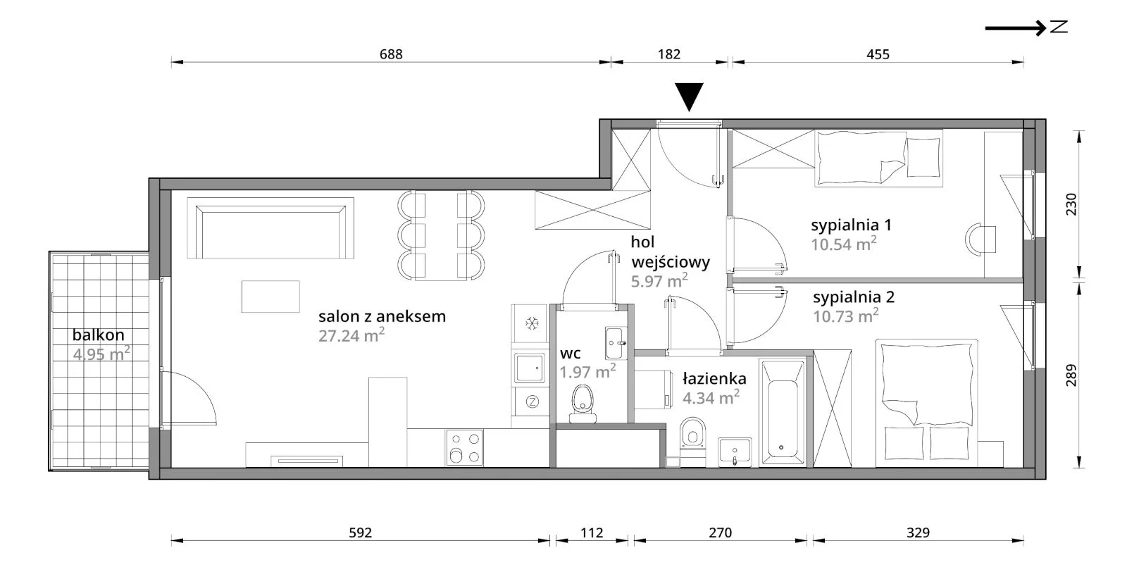 Mieszkanie 60,79 m², piętro 4, oferta nr B/060, Aleje Praskie etap III, Warszawa, Praga Południe, Kamionek, ul. Podskarbińska 32/34