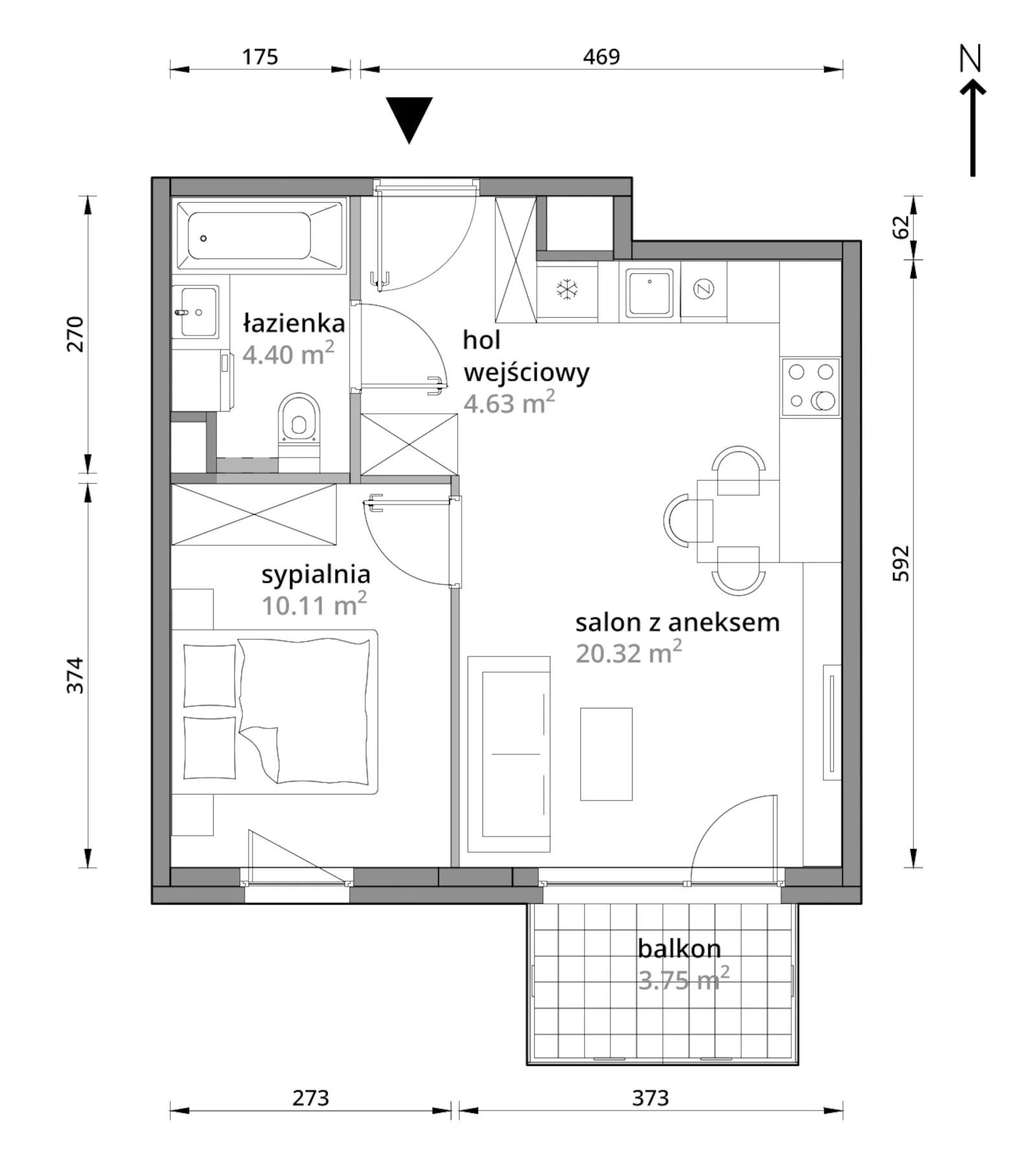 Mieszkanie 39,46 m², piętro 3, oferta nr B/075, Aleje Praskie etap III, Warszawa, Praga Południe, Kamionek, ul. Podskarbińska 32/34