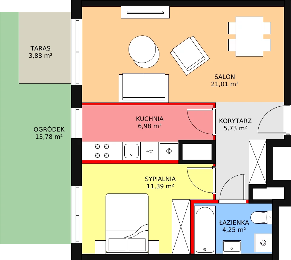 Mieszkanie 50,22 m², parter, oferta nr 4/40., Urzecze, Bydgoszcz, Okole, ul. Adama Naruszewicza