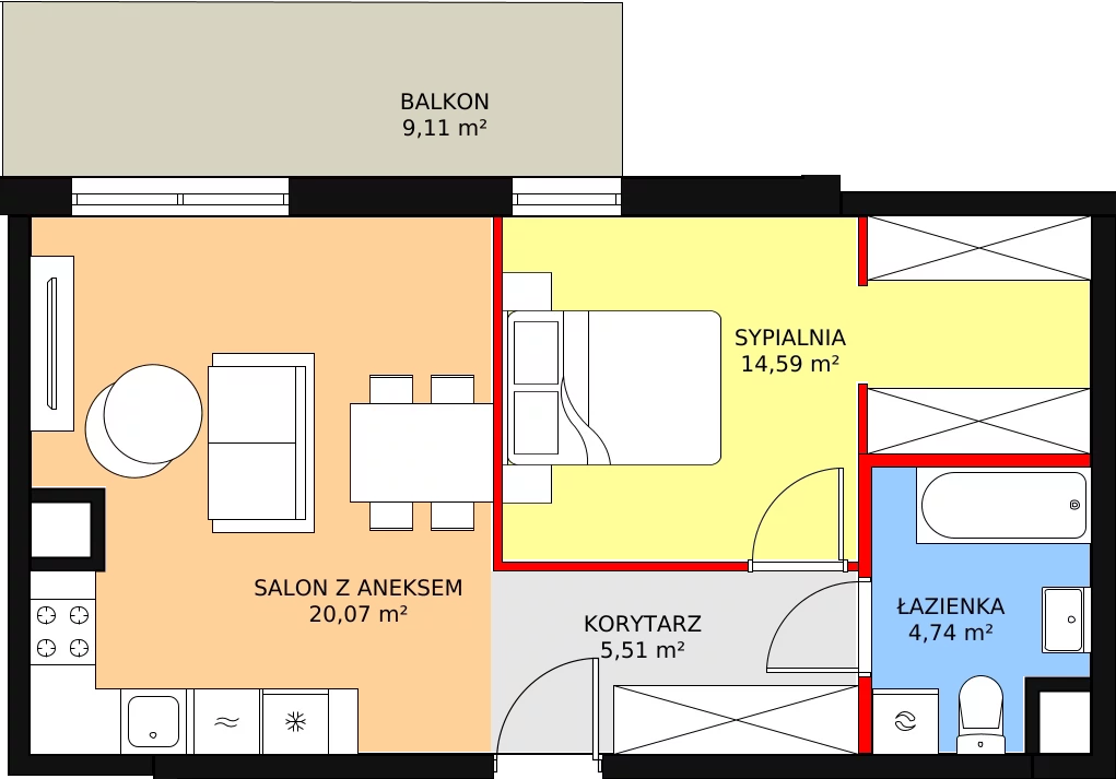 Mieszkanie 44,92 m², piętro 1, oferta nr 4A/05., Urzecze, Bydgoszcz, Okole, ul. Adama Naruszewicza