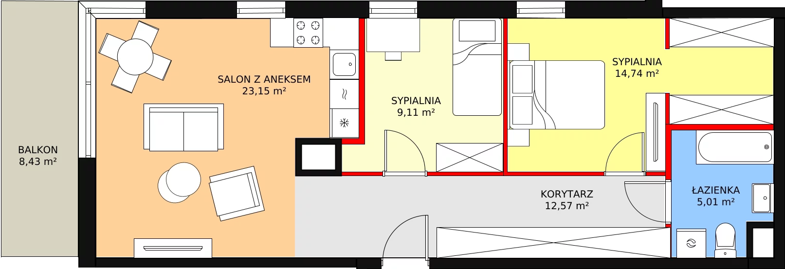 Mieszkanie 64,12 m², piętro 2, oferta nr 4A/10., Urzecze, Bydgoszcz, Okole, ul. Adama Naruszewicza