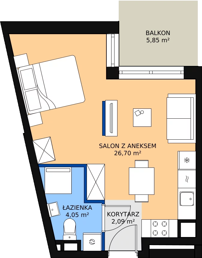 Zalety apartamentu 33.43 m², B.5