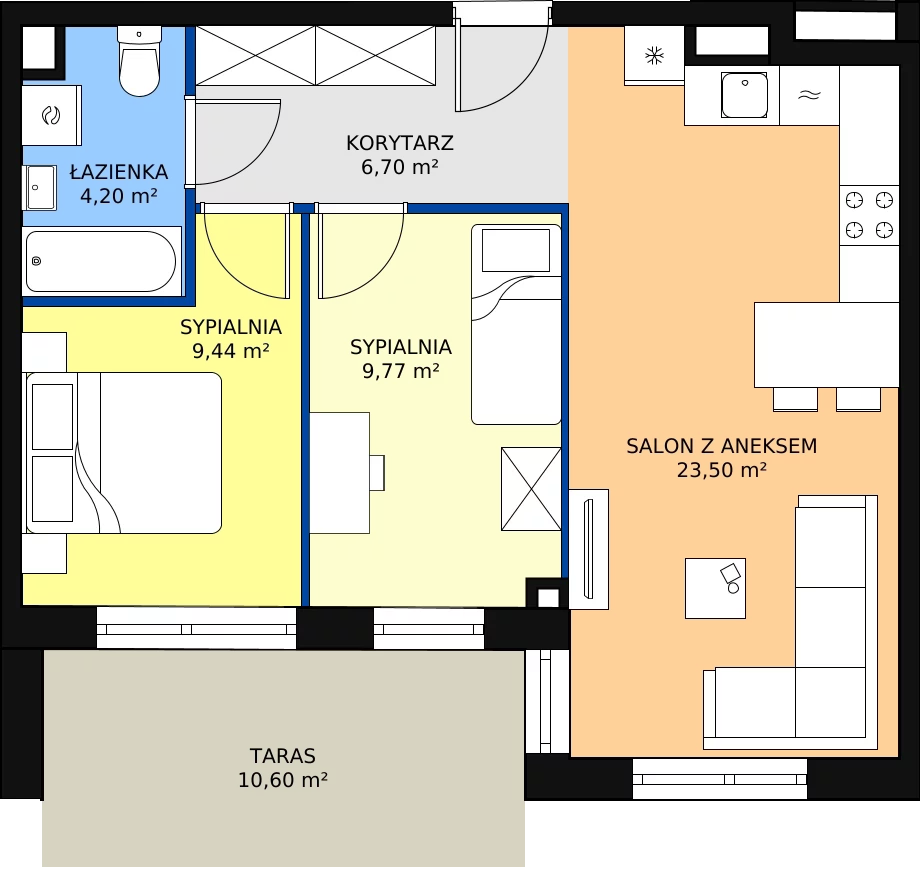 Zalety mieszkania 54.95 m², B.22