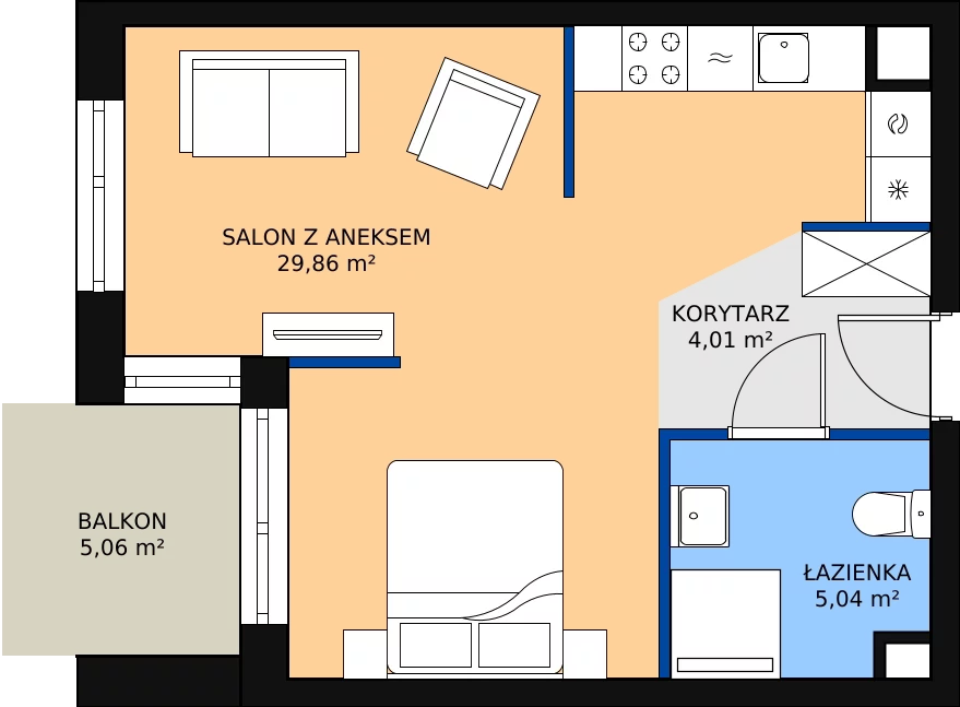 Nowe mieszkanie, 39,71 m², 1 pokój, 2 piętro, oferta nr B.26