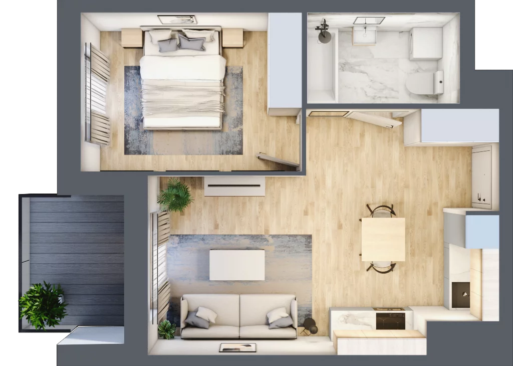 2 pokoje, mieszkanie 40,15 m², piętro 4, oferta nr A.43, Apartamenty Kapitanat bud. A, Gdańsk, Śródmieście, ul. Stępkarska / Wiosny Ludów