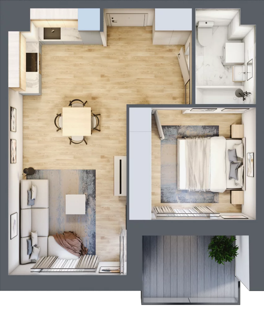 2 pokoje, mieszkanie 42,98 m², piętro 2, oferta nr A.29, Apartamenty Kapitanat bud. A, Gdańsk, Śródmieście, ul. Stępkarska / Wiosny Ludów