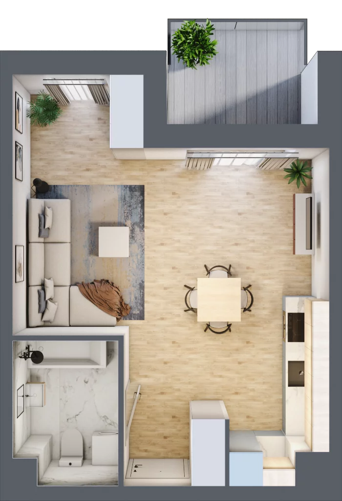 1 pokój, mieszkanie 36,16 m², piętro 1, oferta nr A.13, Apartamenty Kapitanat bud. A, Gdańsk, Śródmieście, ul. Stępkarska / Wiosny Ludów