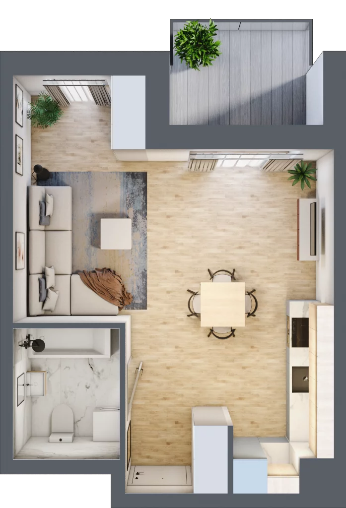 1 pokój, mieszkanie 35,54 m², piętro 2, oferta nr A.26, Apartamenty Kapitanat bud. A, Gdańsk, Śródmieście, ul. Stępkarska / Wiosny Ludów