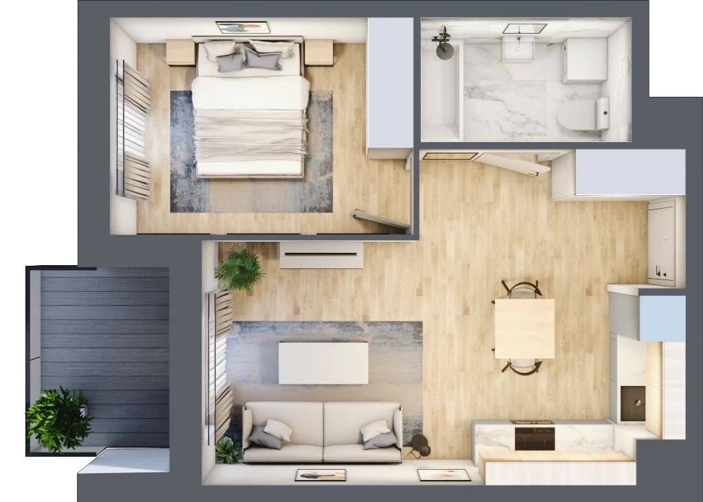 2 pokoje, mieszkanie 40,57 m², piętro 2, oferta nr A.23, Apartamenty Kapitanat bud. A, Gdańsk, Śródmieście, ul. Stępkarska / Wiosny Ludów