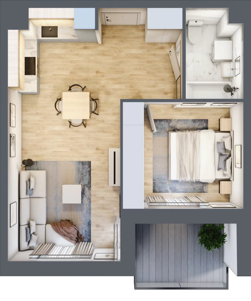 2 pokoje, apartament 42,57 m², piętro 1, oferta nr A.16, Apartamenty Kapitanat bud. A, Gdańsk, Śródmieście, ul. Stępkarska / Wiosny Ludów