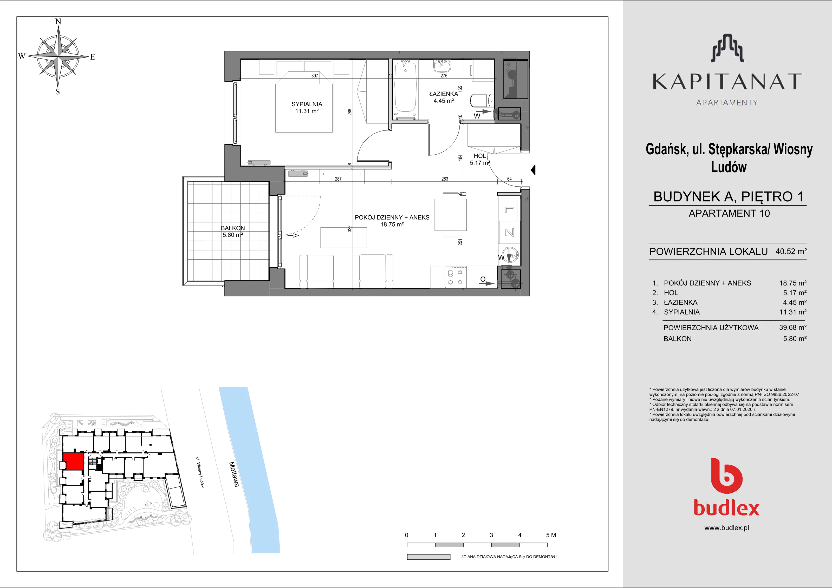 2 pokoje, apartament 40,52 m², piętro 1, oferta nr A.10, Apartamenty Kapitanat, Gdańsk, Śródmieście, ul. Stępkarska / Wiosny Ludów