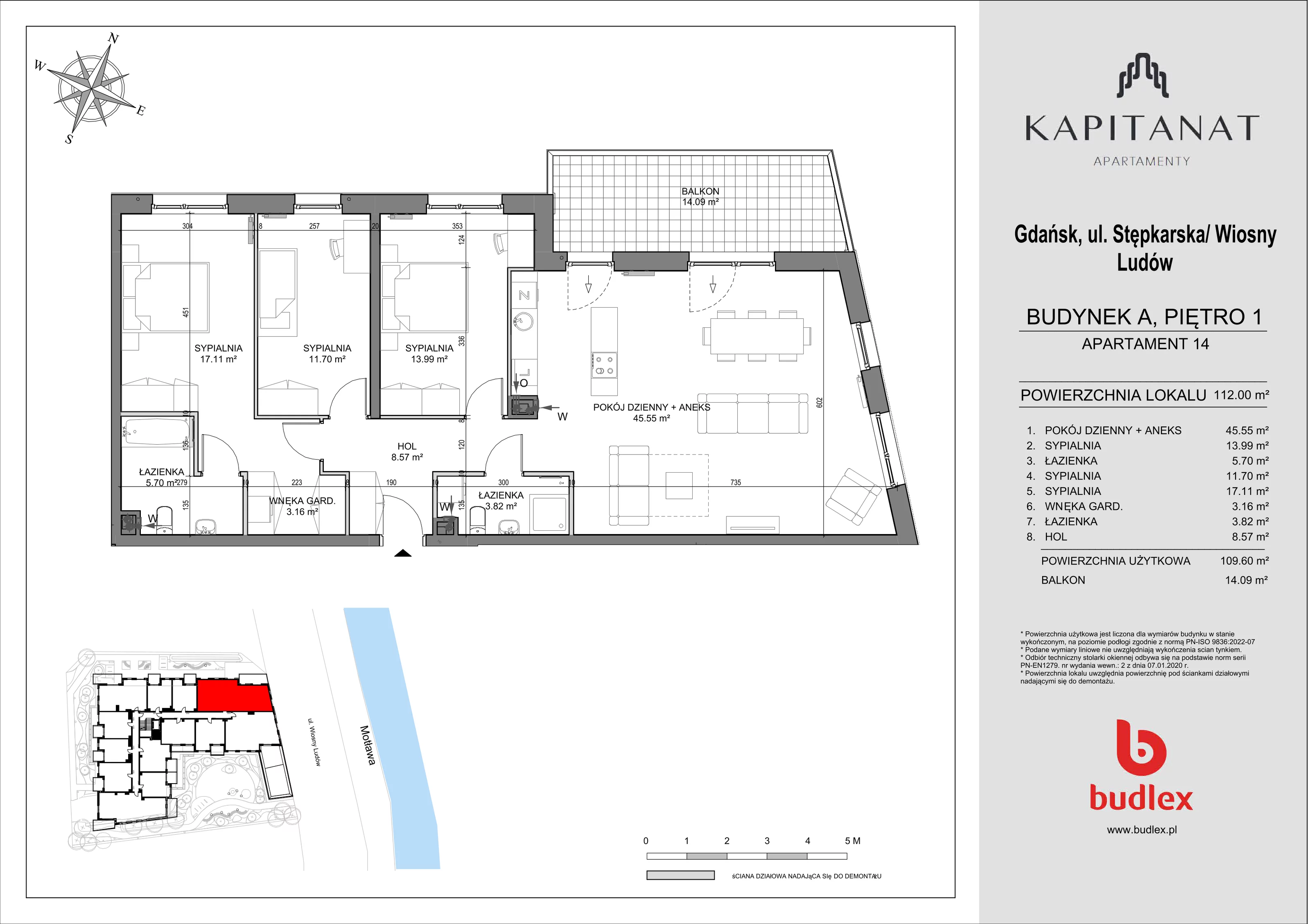 4 pokoje, apartament 112,00 m², piętro 1, oferta nr A.14, Apartamenty Kapitanat, Gdańsk, Śródmieście, ul. Stępkarska / Wiosny Ludów