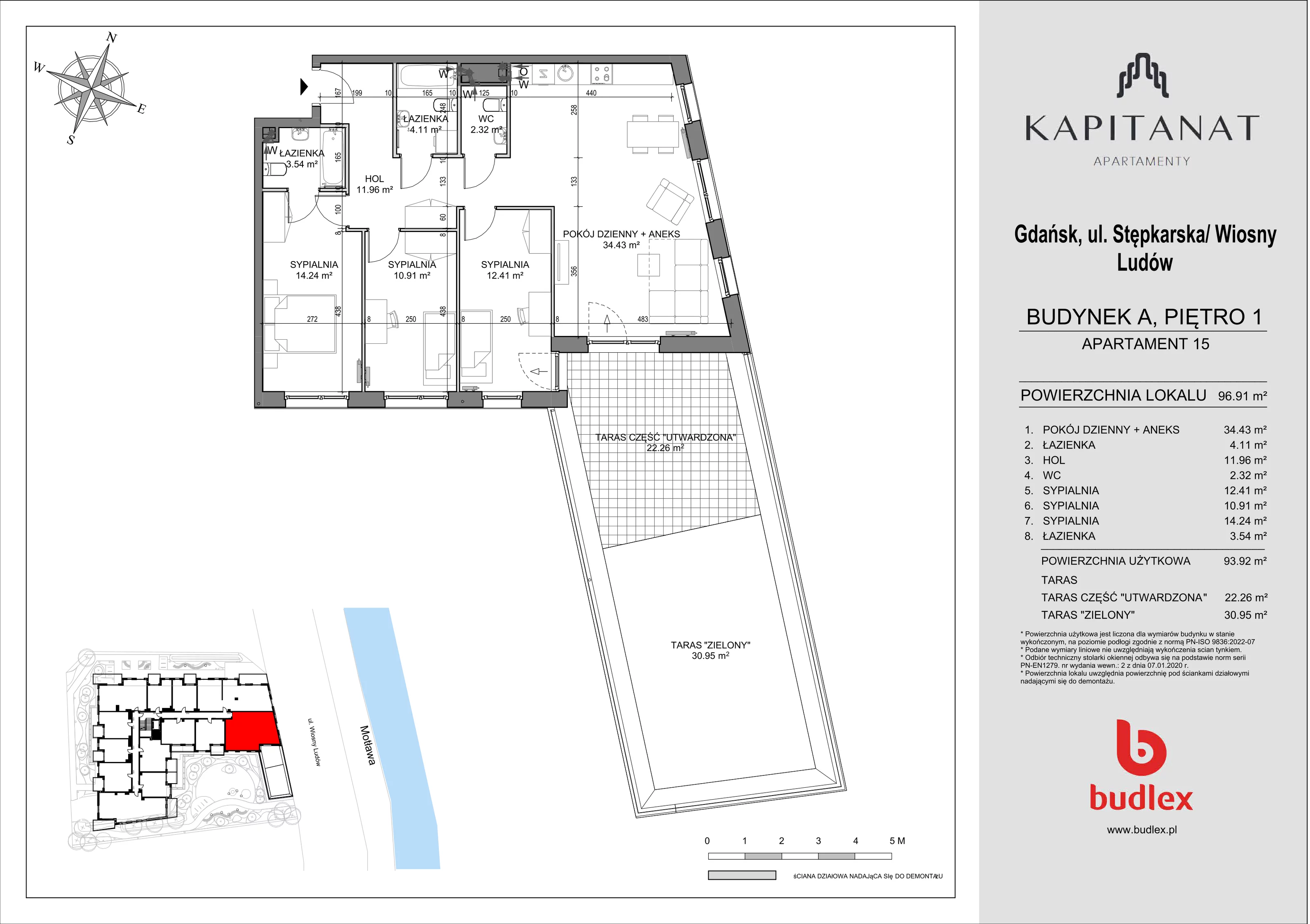 4 pokoje, apartament 96,91 m², piętro 1, oferta nr A.15, Apartamenty Kapitanat, Gdańsk, Śródmieście, ul. Stępkarska / Wiosny Ludów