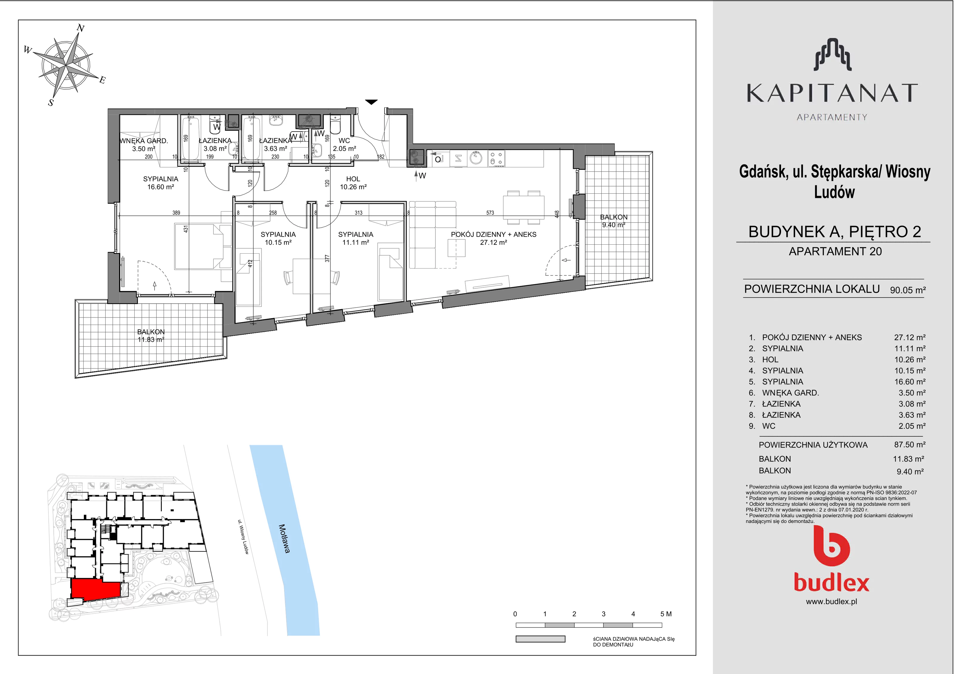 4 pokoje, apartament 90,05 m², piętro 2, oferta nr A.20, Apartamenty Kapitanat, Gdańsk, Śródmieście, ul. Stępkarska / Wiosny Ludów