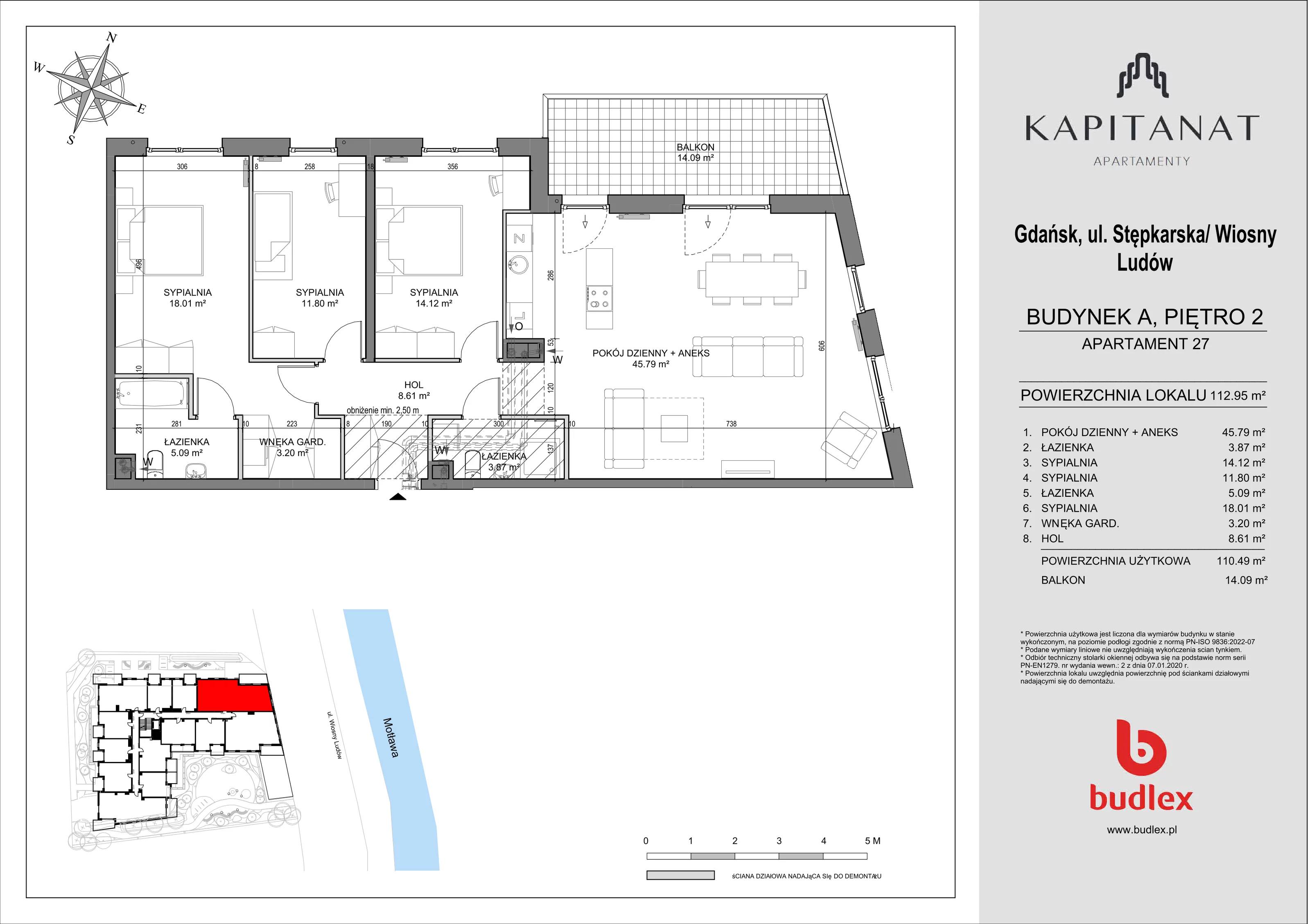 4 pokoje, apartament 112,95 m², piętro 2, oferta nr A.27, Apartamenty Kapitanat, Gdańsk, Śródmieście, ul. Stępkarska / Wiosny Ludów