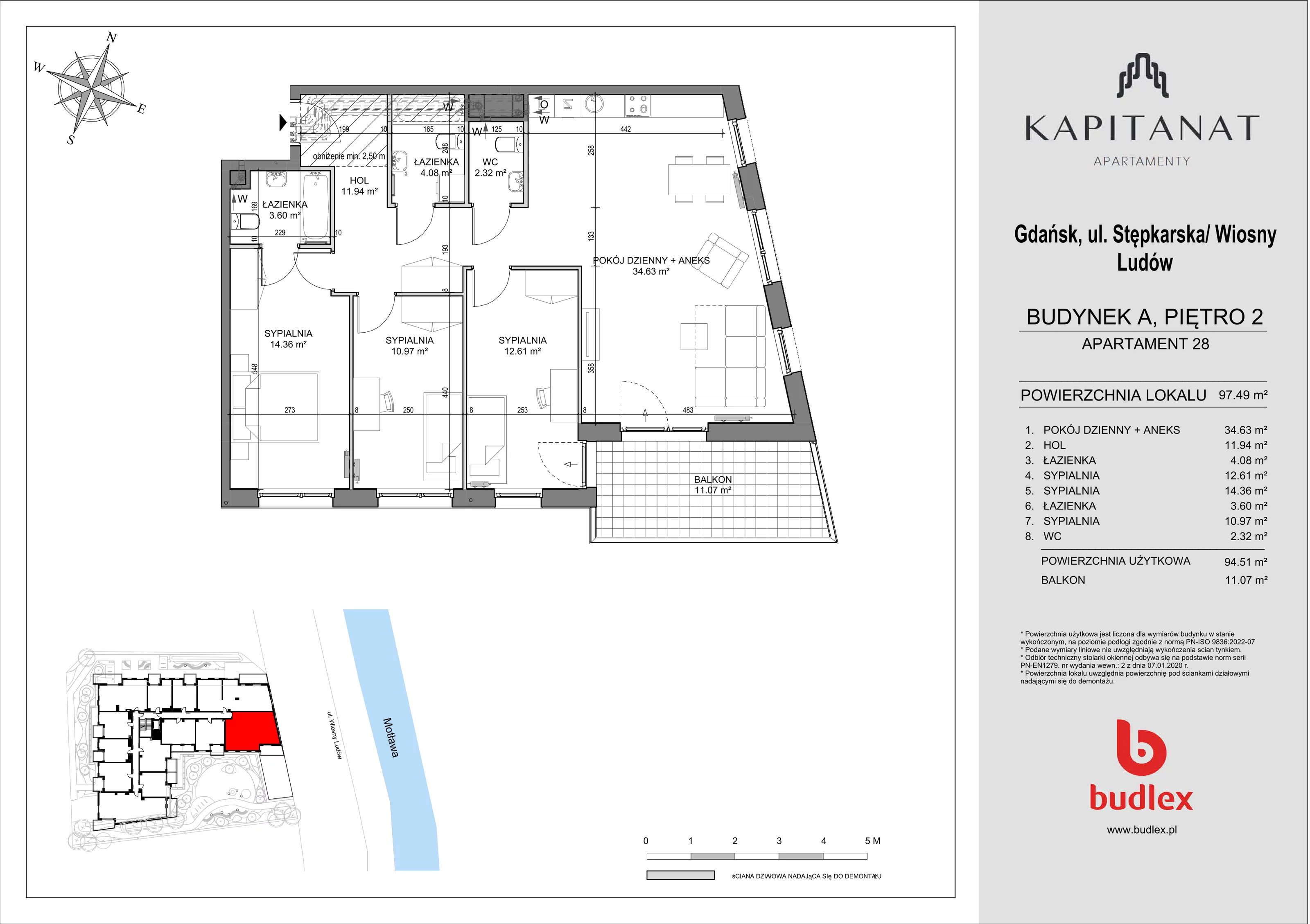 4 pokoje, apartament 97,49 m², piętro 2, oferta nr A.28, Apartamenty Kapitanat, Gdańsk, Śródmieście, ul. Stępkarska / Wiosny Ludów
