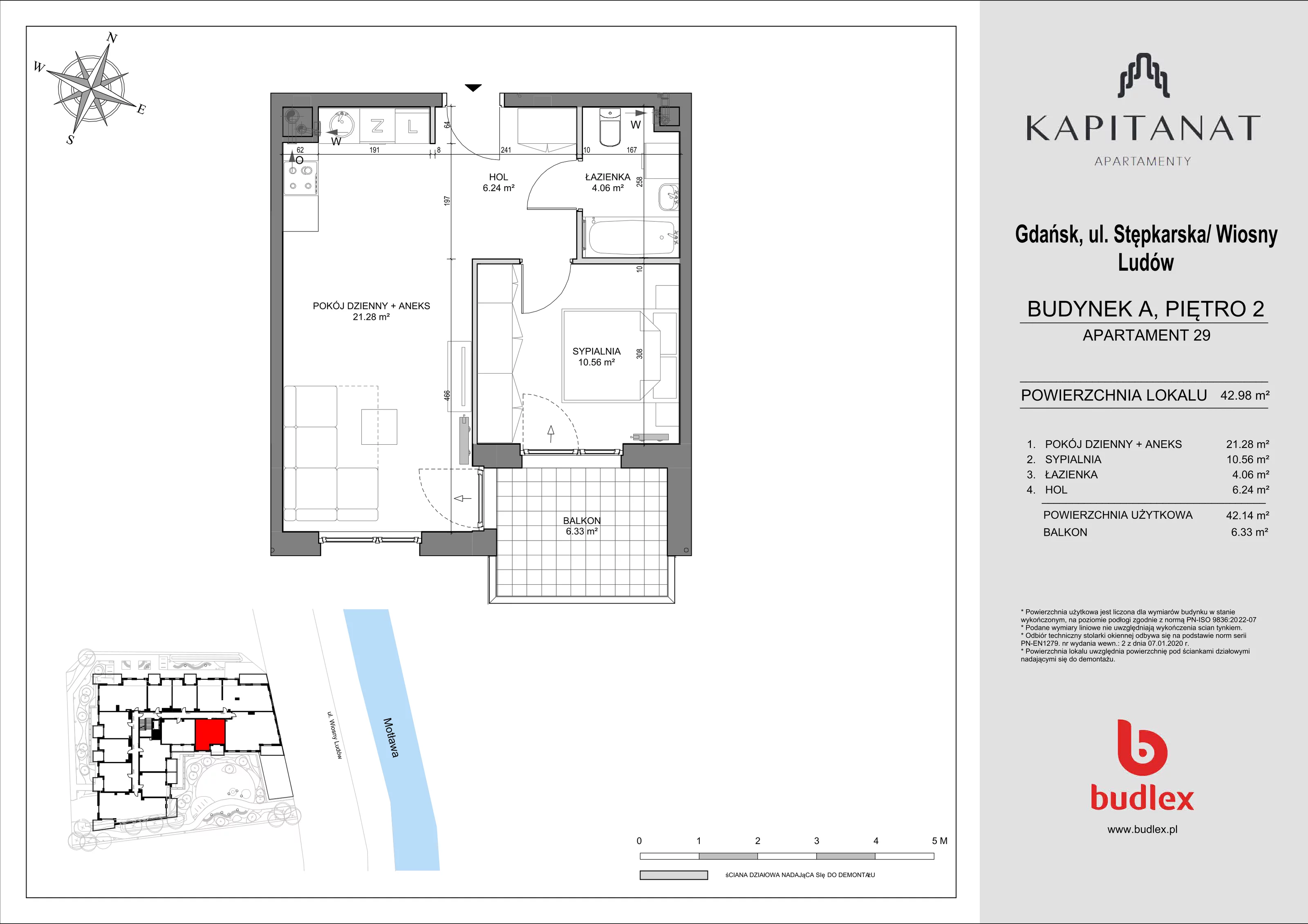 2 pokoje, mieszkanie 42,98 m², piętro 2, oferta nr A.29, Apartamenty Kapitanat bud. A, Gdańsk, Śródmieście, ul. Stępkarska / Wiosny Ludów