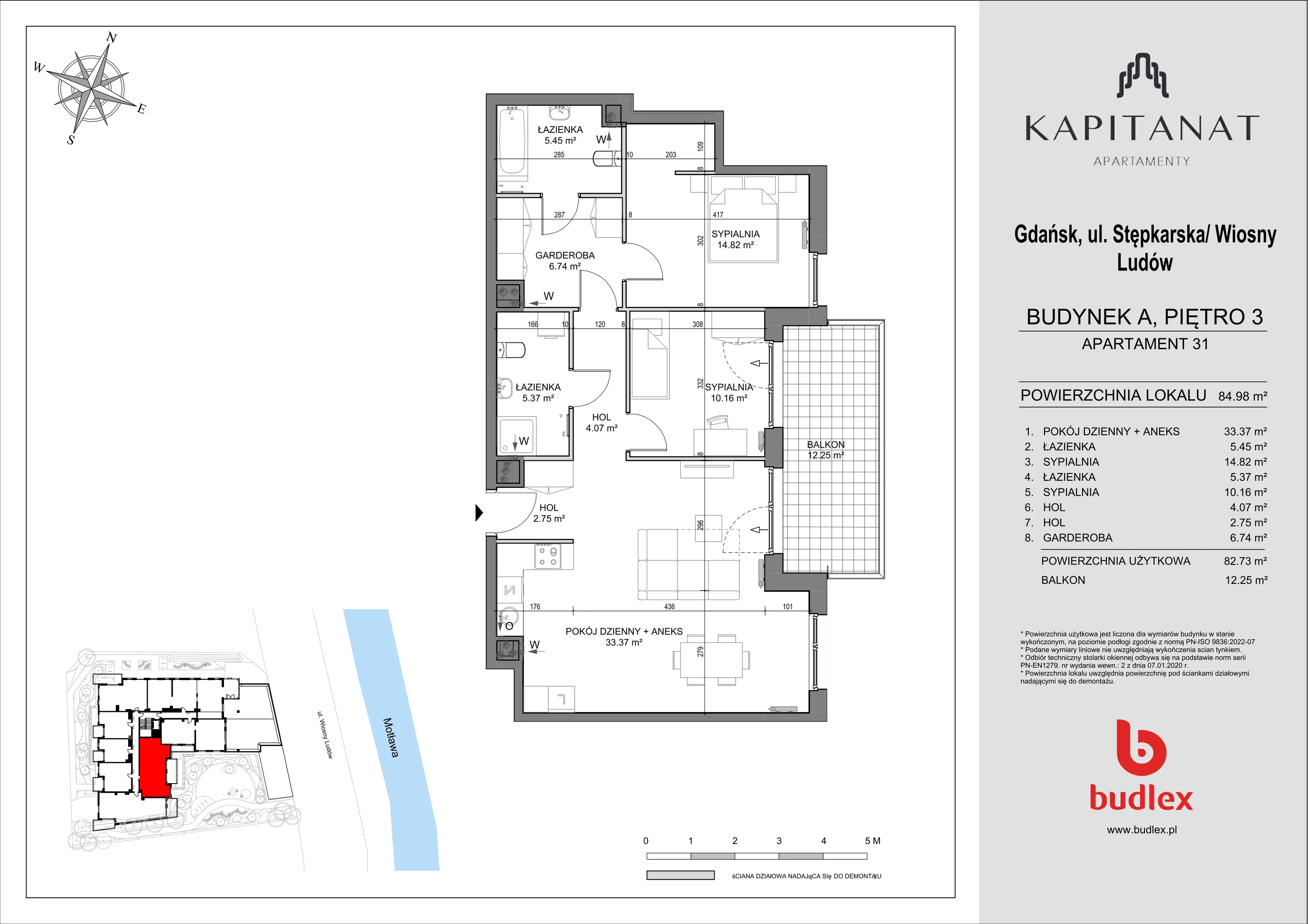 3 pokoje, apartament 84,98 m², piętro 3, oferta nr A.31, Apartamenty Kapitanat, Gdańsk, Śródmieście, ul. Stępkarska / Wiosny Ludów