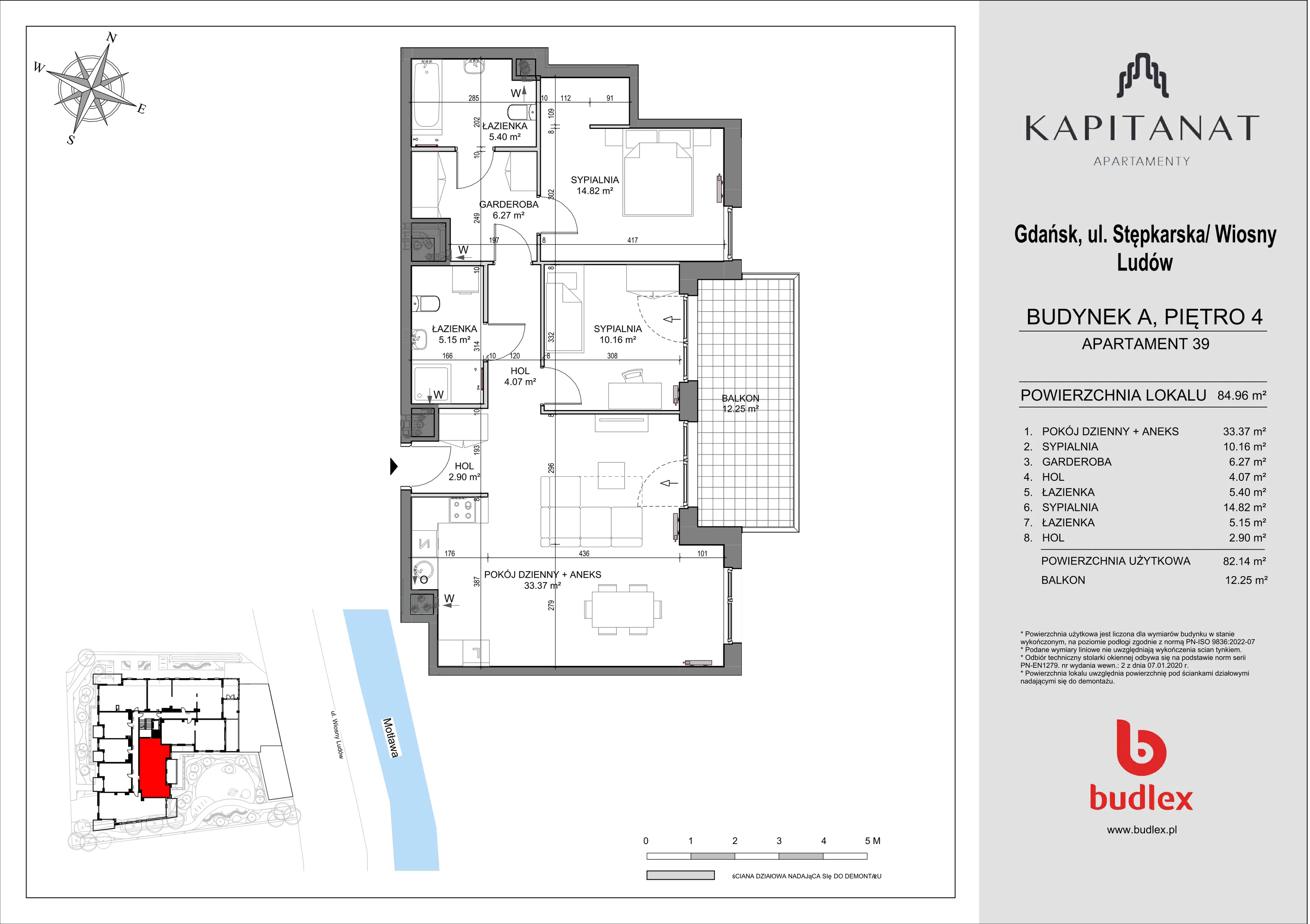 3 pokoje, apartament 84,96 m², piętro 4, oferta nr A.39, Apartamenty Kapitanat, Gdańsk, Śródmieście, ul. Stępkarska / Wiosny Ludów