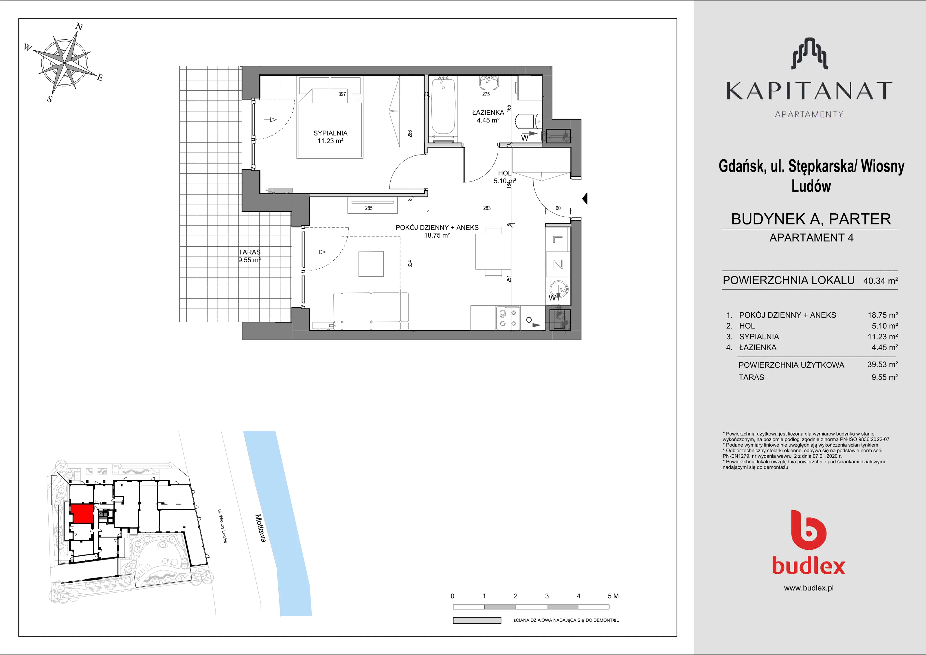 2 pokoje, mieszkanie 40,34 m², parter, oferta nr A.4, Apartamenty Kapitanat bud. A, Gdańsk, Śródmieście, ul. Stępkarska / Wiosny Ludów