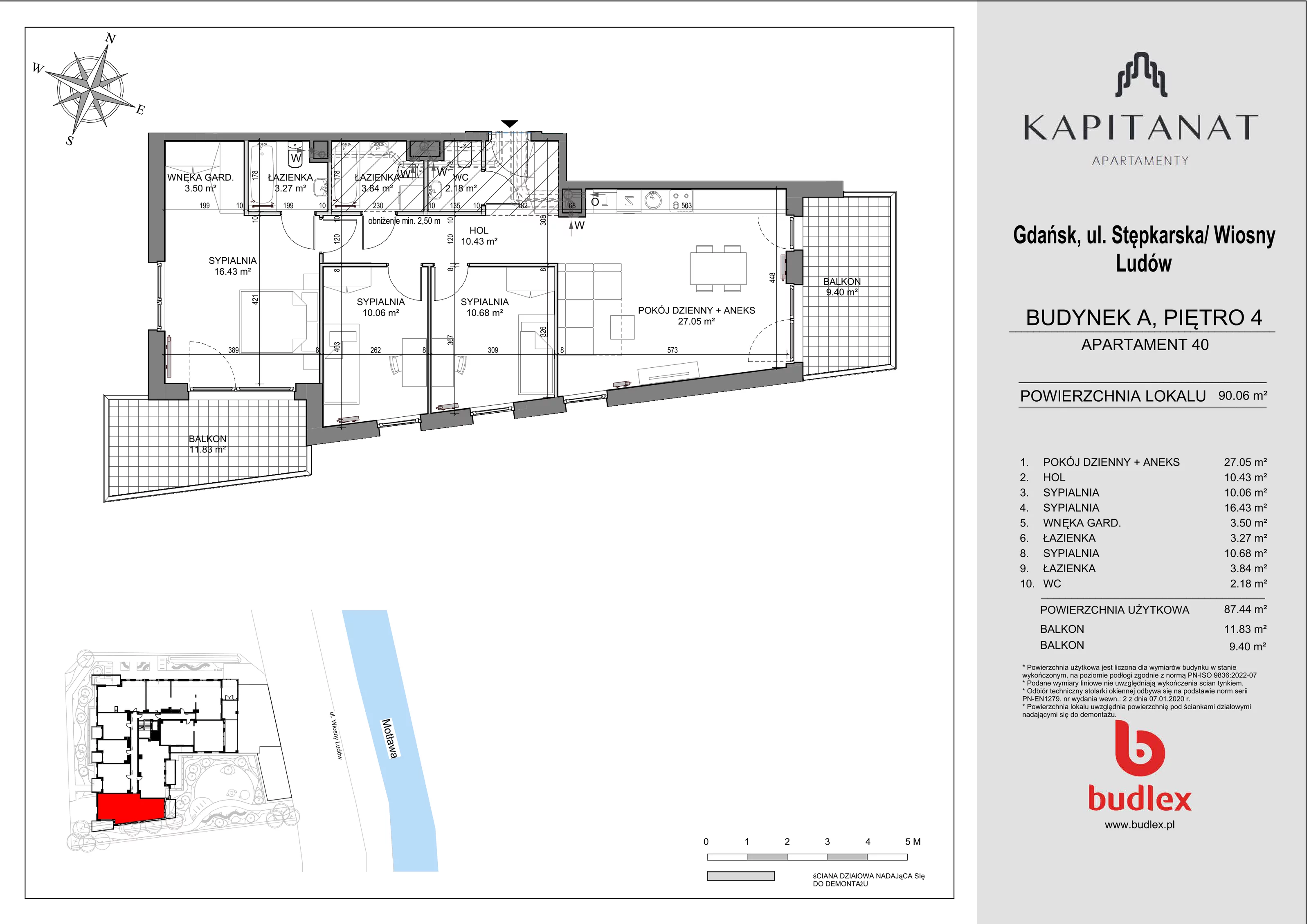 4 pokoje, apartament 90,06 m², piętro 4, oferta nr A.40, Apartamenty Kapitanat, Gdańsk, Śródmieście, ul. Stępkarska / Wiosny Ludów