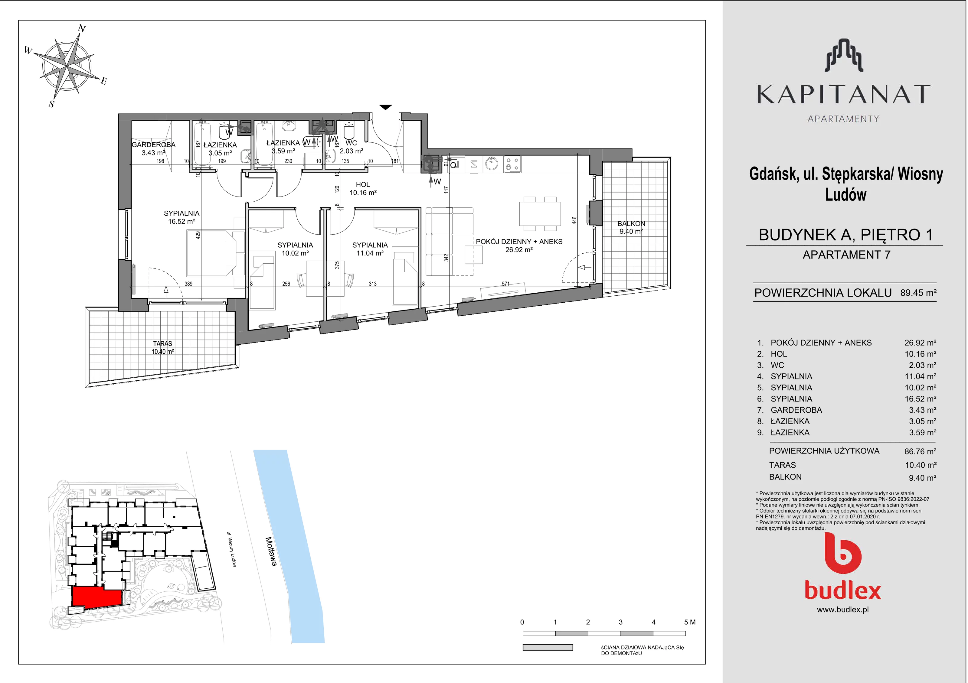 4 pokoje, apartament 89,45 m², piętro 1, oferta nr A.7, Apartamenty Kapitanat, Gdańsk, Śródmieście, ul. Stępkarska / Wiosny Ludów
