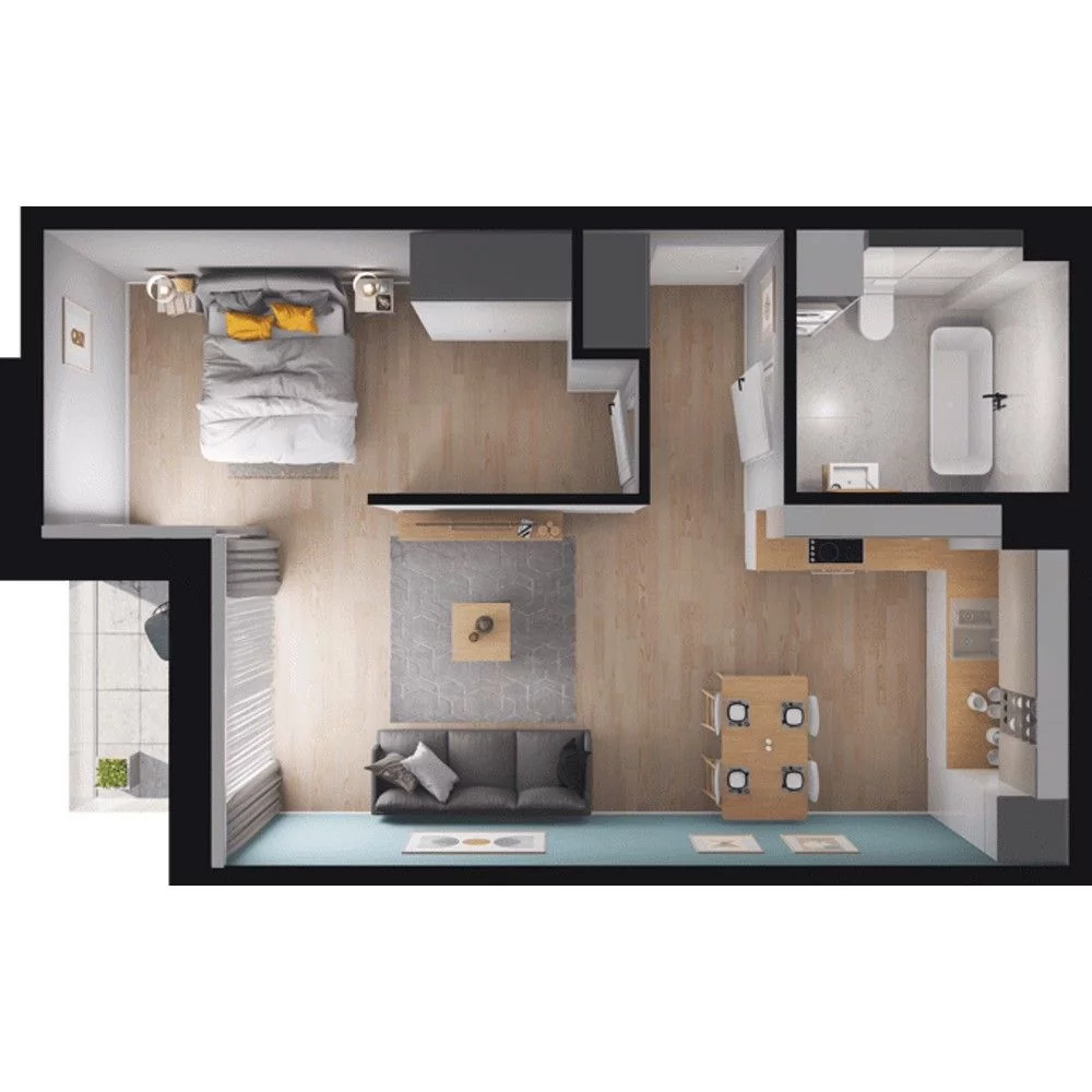 1 pokój, mieszkanie 47,41 m², piętro 4, oferta nr WO/T/13/57, Wiszące Ogrody, Gdańsk, Jasień, Kiełpinek, ul. Przytulna