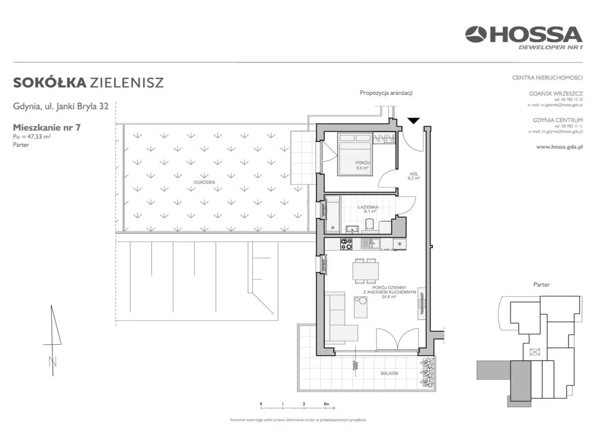 2 pokoje, mieszkanie 48,08 m², parter, oferta nr SZ/JB/32/7, Sokółka Zielenisz, Gdynia, Chwarzno-Wiczlino, ul. bpa Baranauskasa