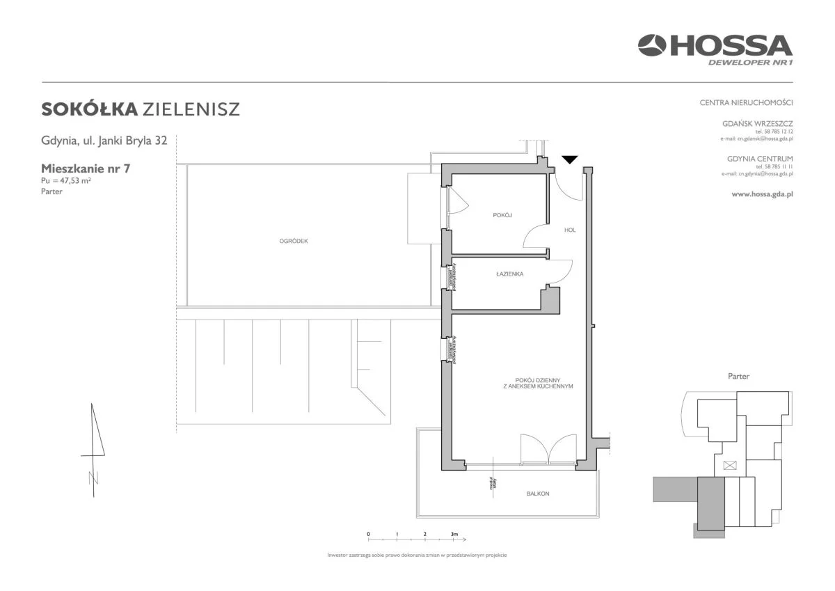 2 pokoje, mieszkanie 48,08 m², parter, oferta nr SZ/JB/32/7, Sokółka Zielenisz, Gdynia, Chwarzno-Wiczlino, ul. bpa Baranauskasa