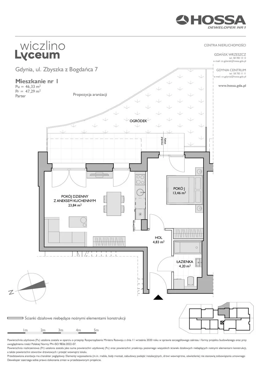 2 pokoje, mieszkanie 47,29 m², parter, oferta nr WL/ZB7/1, Wiczlino Lyceum, Gdynia, Chwarzno-Wiczlino, Wiczlino, ul. Danusi 31 