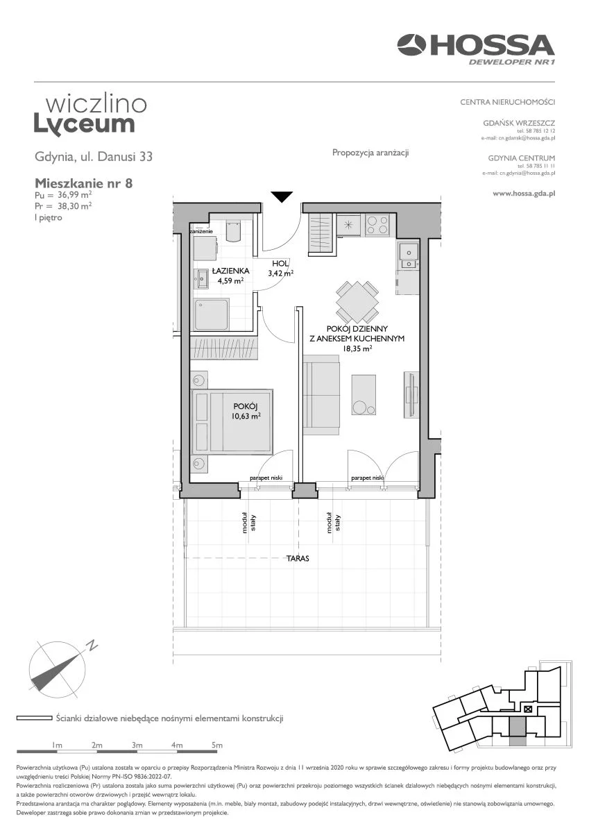 2 pokoje, mieszkanie 38,30 m², piętro 1, oferta nr WL/D33/8, Wiczlino Lyceum, Gdynia, Chwarzno-Wiczlino, Wiczlino, ul. Danusi 31 