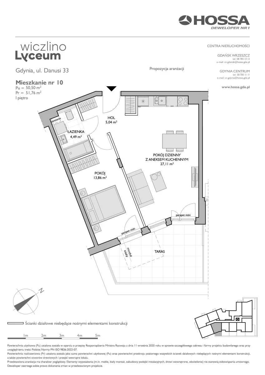 2 pokoje, mieszkanie 51,76 m², piętro 1, oferta nr WL/D33/10, Wiczlino Lyceum, Gdynia, Chwarzno-Wiczlino, Wiczlino, ul. Danusi 31 